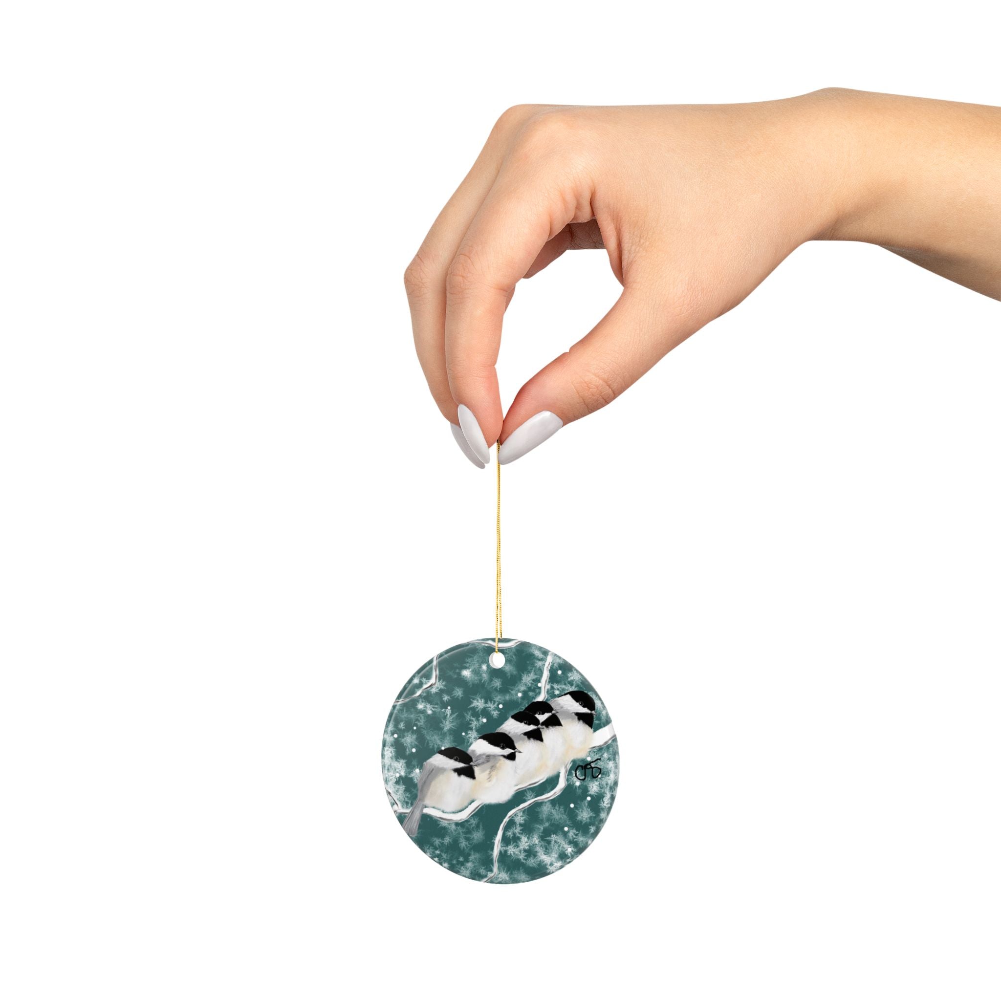Chickadee Winter Ceramic Ornament — Two-Sided Holiday Tree Decor