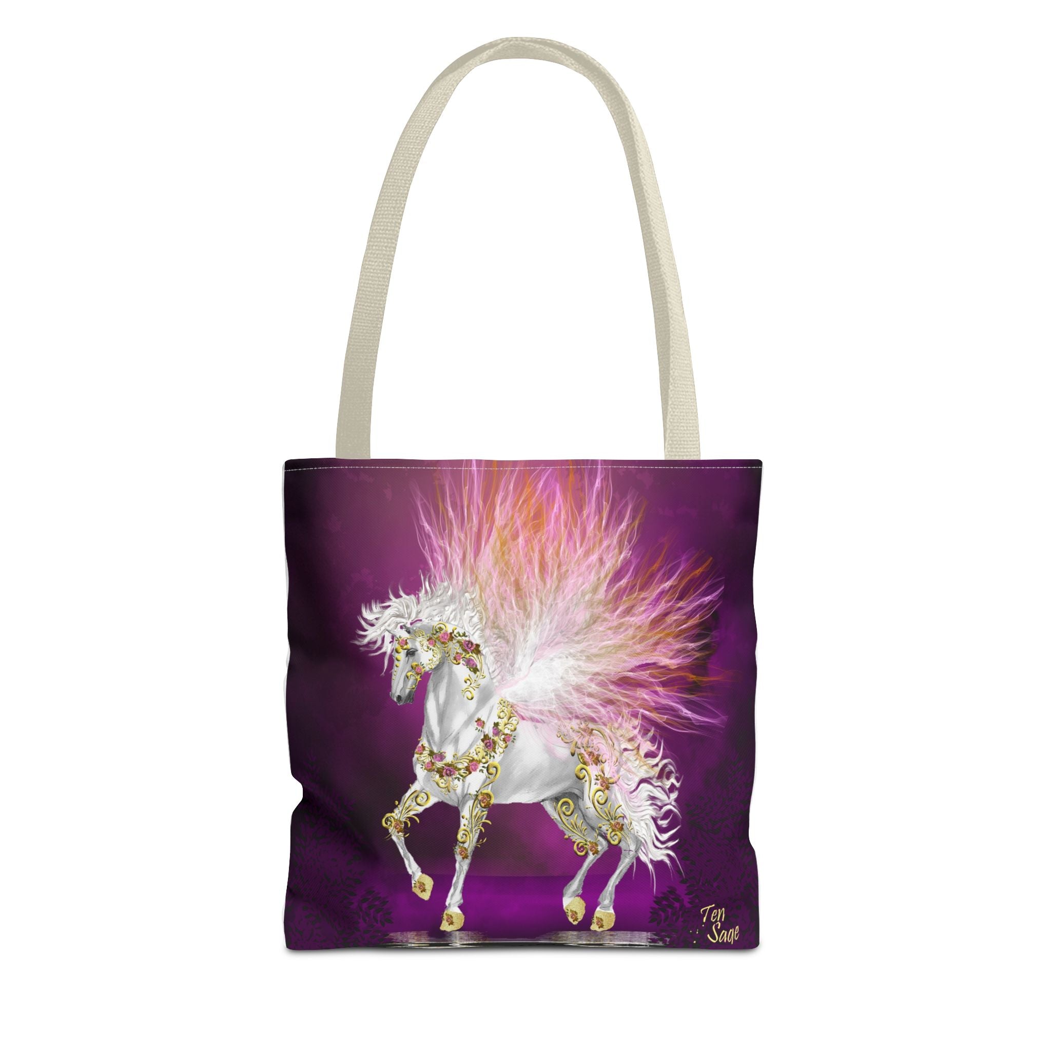 Unicorn Fantasy Tote Bag — Magical White Horse with Pink Feathers