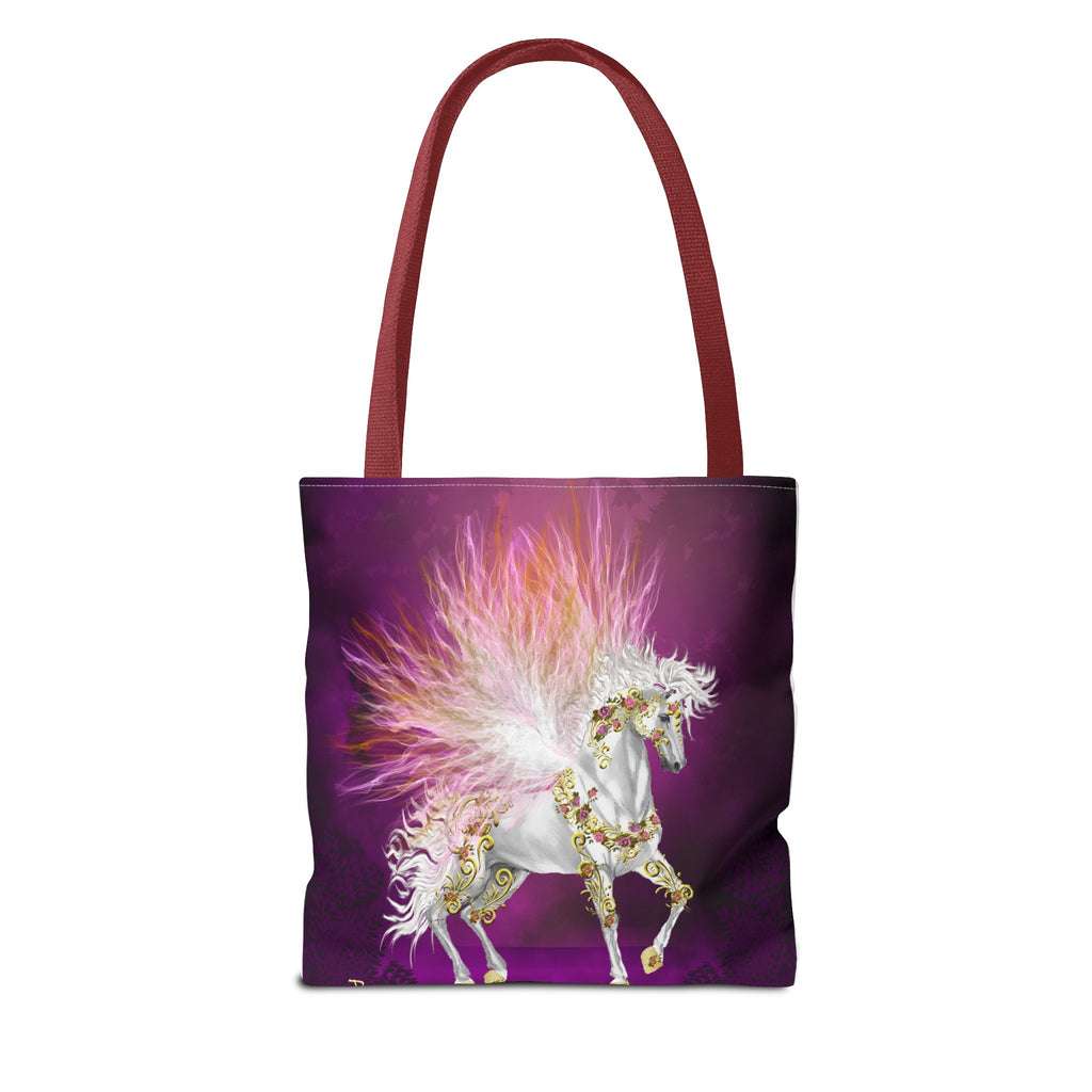 Unicorn Fantasy Tote Bag — Magical White Horse with Pink Feathers