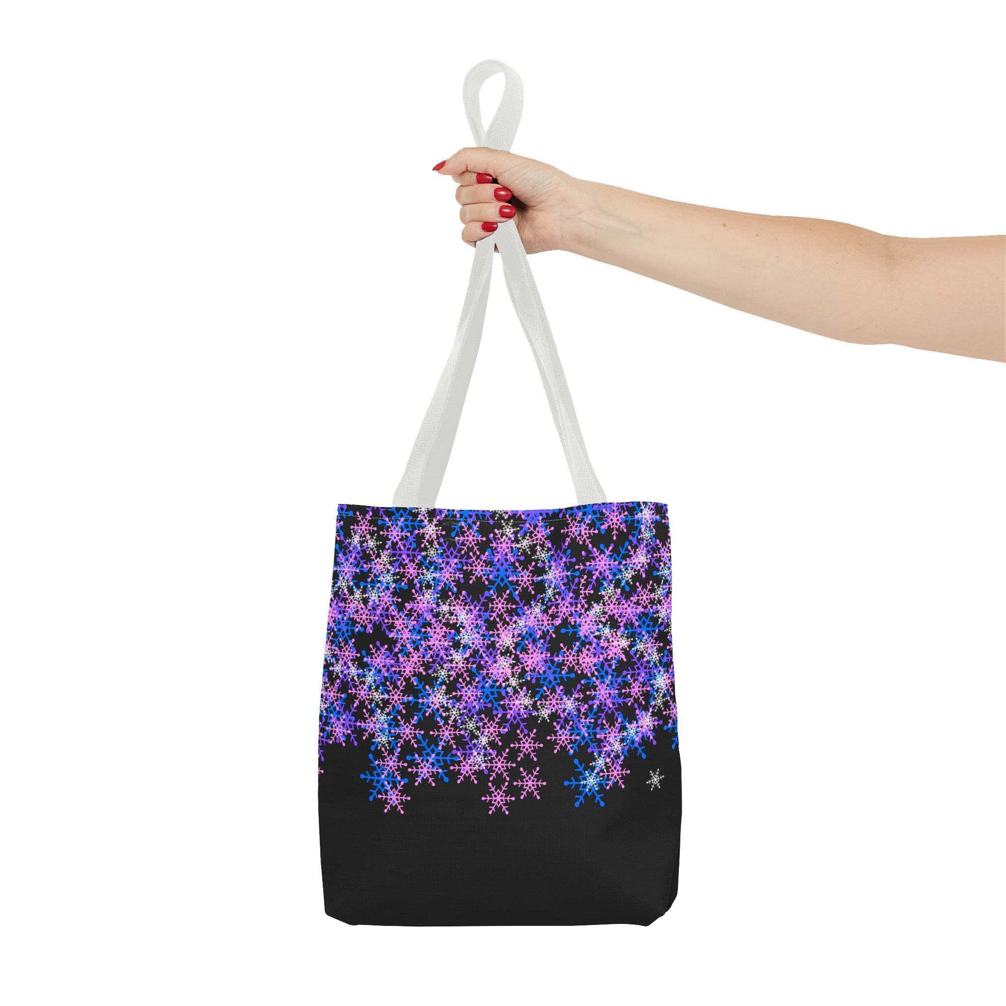 Cosmic Snowflake Tote Bag — Purple and Blue Snowflake Pattern Border Print