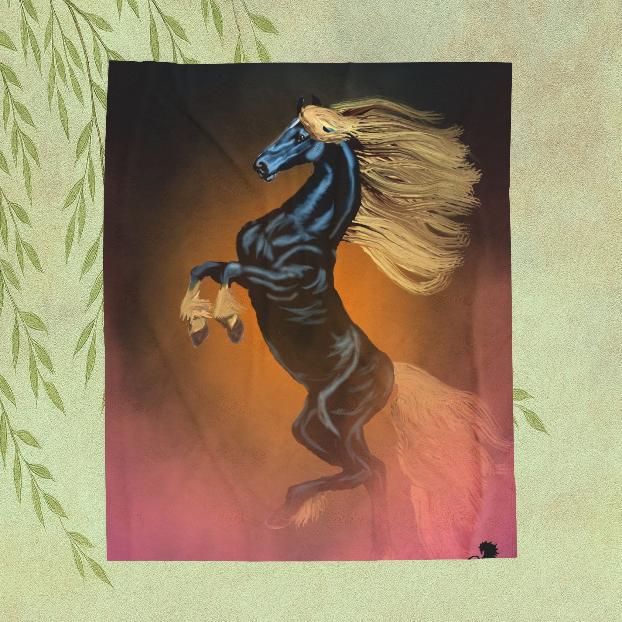 Velveteen Plush Blanket — Rearing Horse Rising Above the Mist