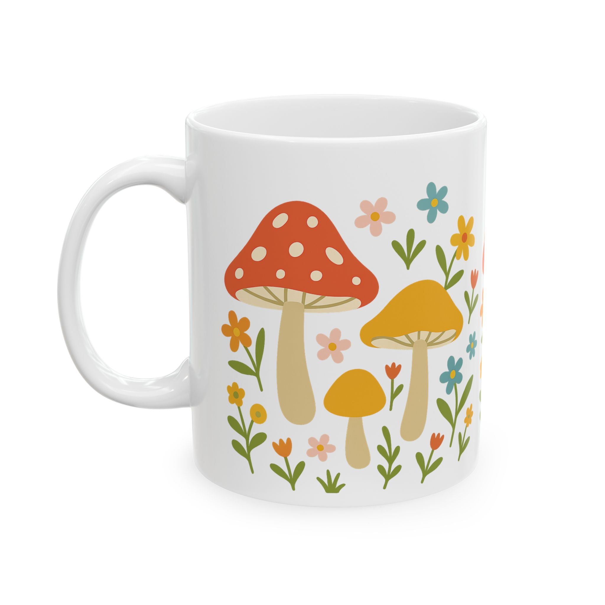 Mushroom Floral Ceramic Mug — Cute Garden Coffee Cup (11oz)