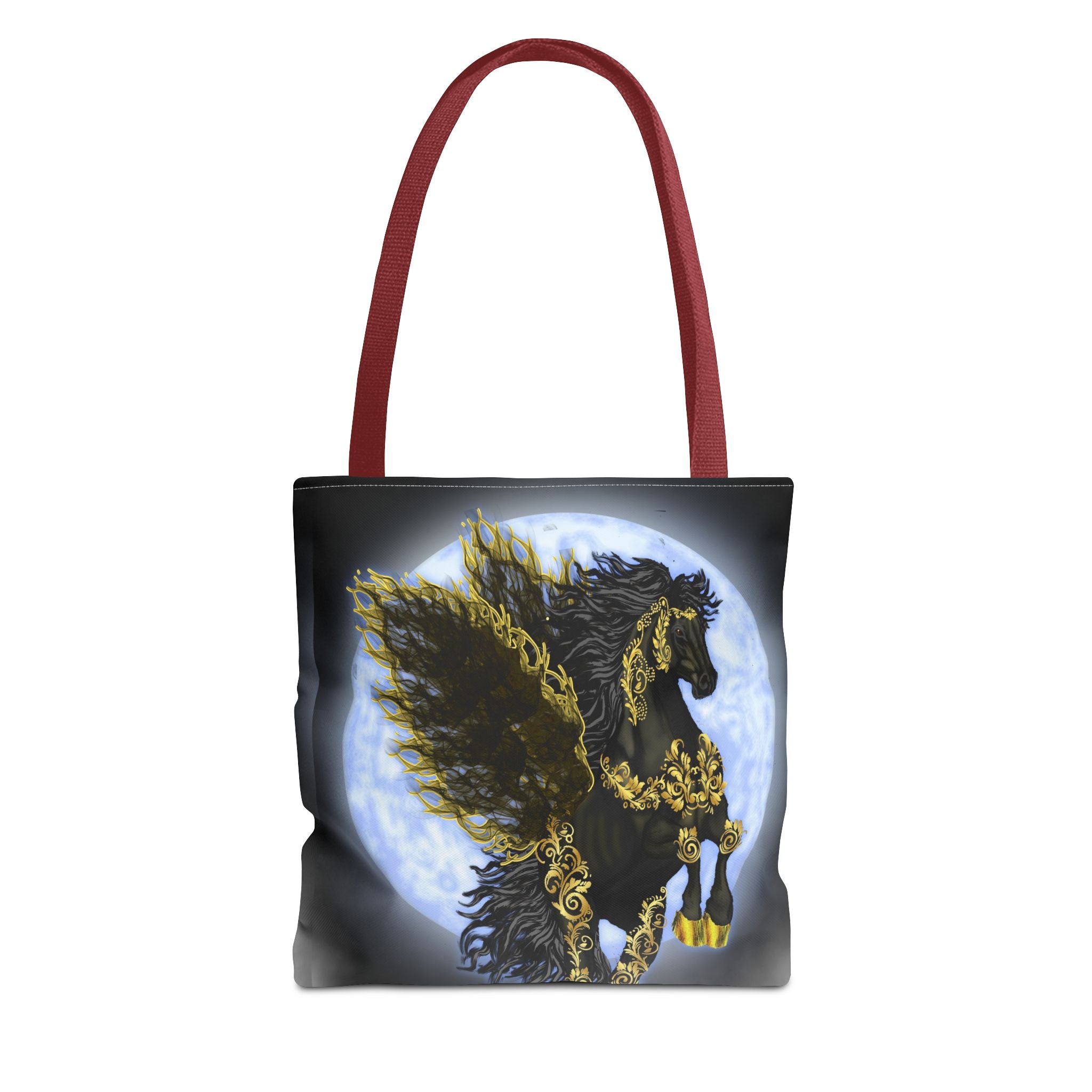 Moonlit Golden Pegasus Tote Bag — Black Winged Horse Art Tote