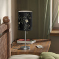 Floral Night Table Lamp – Black Botanical Print Lamp with Silver Stand (US/CA Plug)