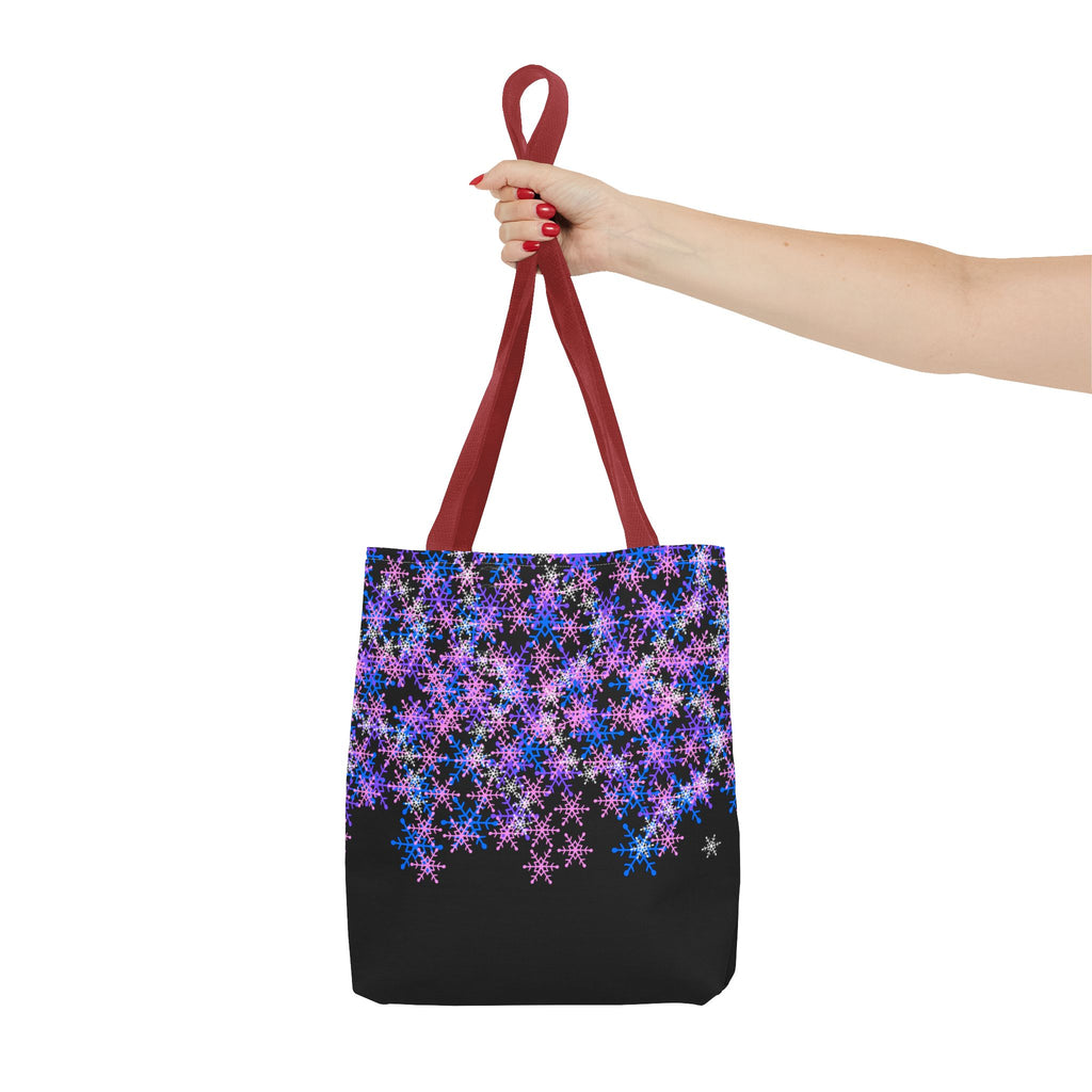 Cosmic Snowflake Tote Bag — Purple and Blue Snowflake Pattern Border Print
