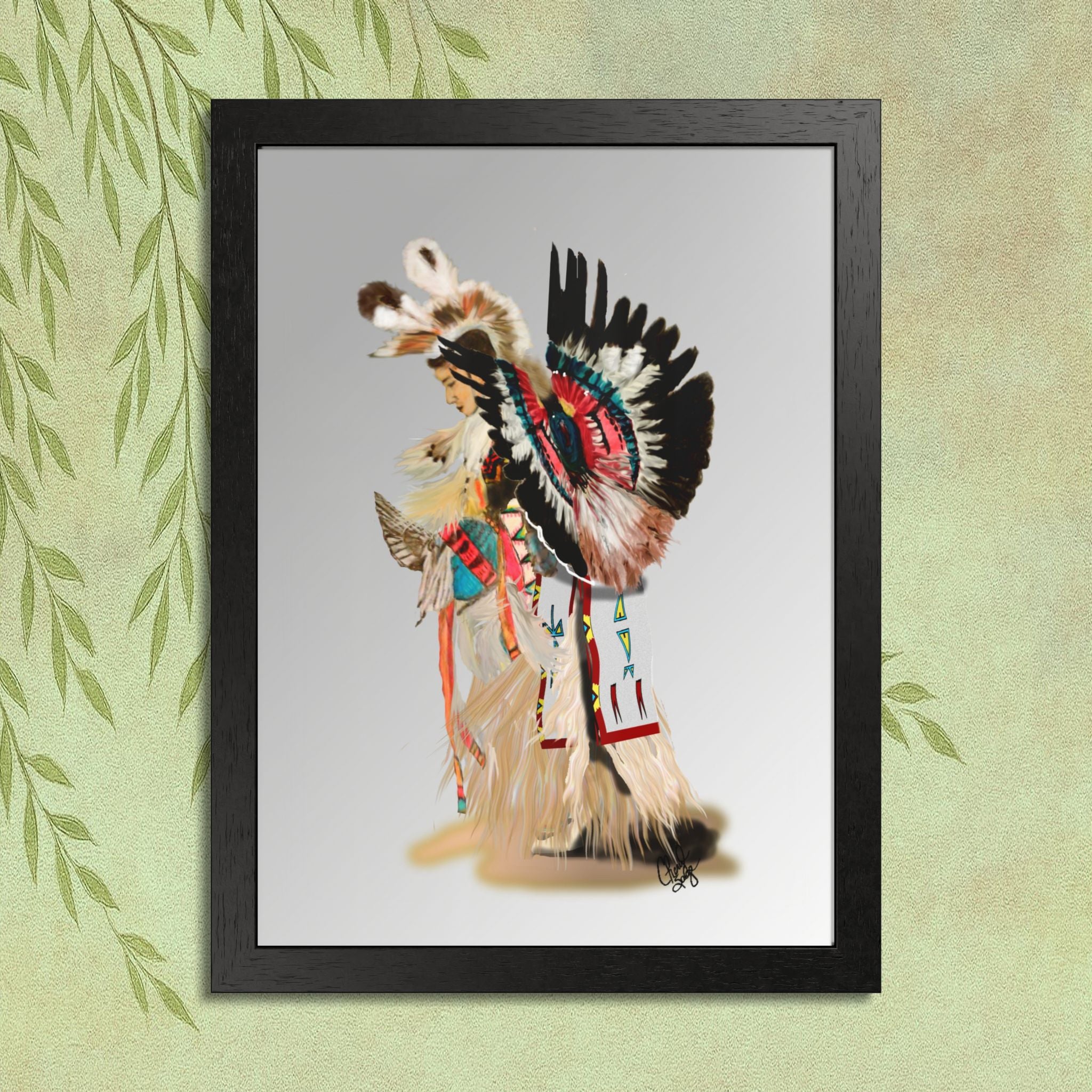 Native Dancer Framed Poster — Colorful Powwow Headdress Art