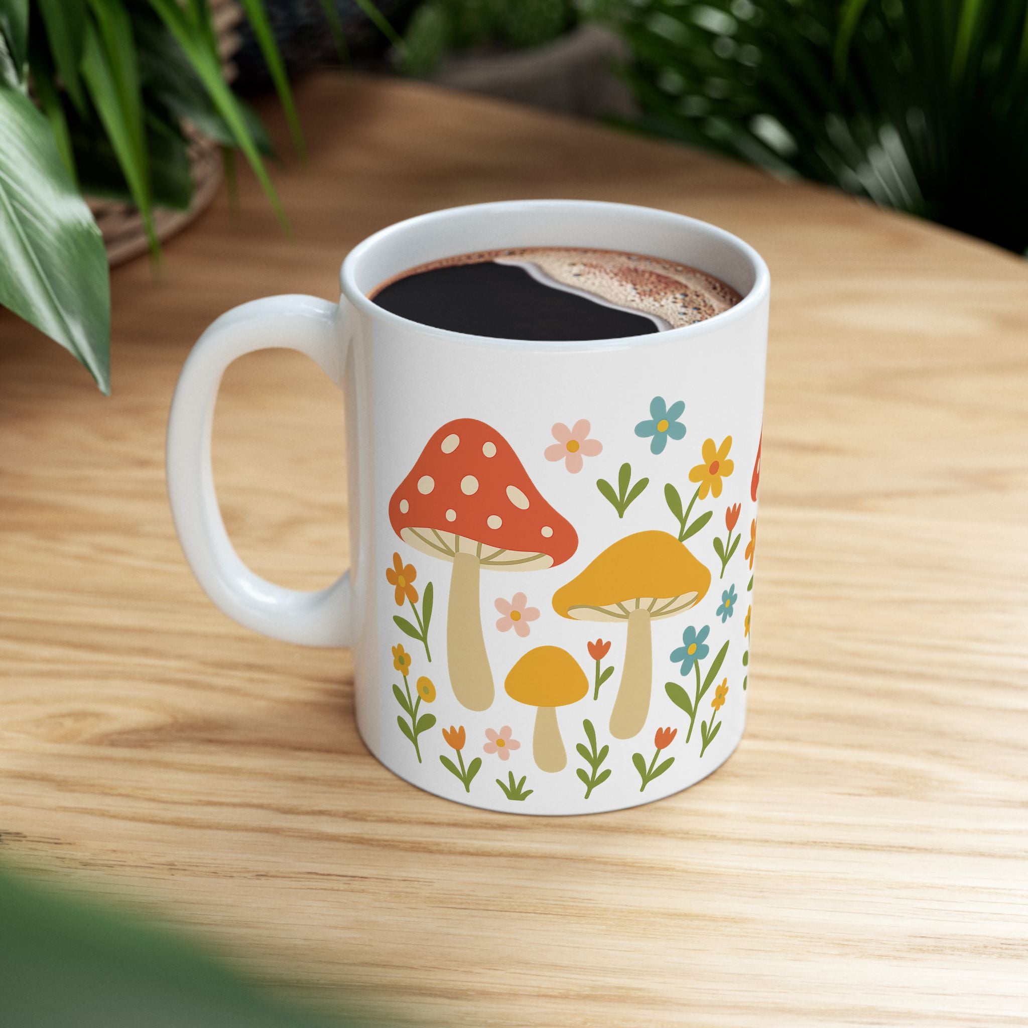 Mushroom Floral Ceramic Mug — Cute Garden Coffee Cup (11oz)