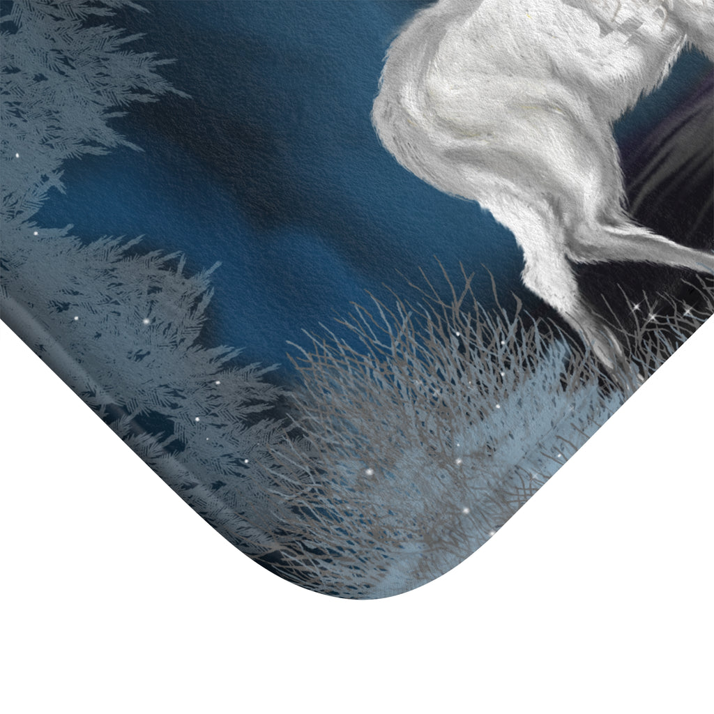 White Stag Bath Mat — Mystical Forest Deer Bathroom Rug