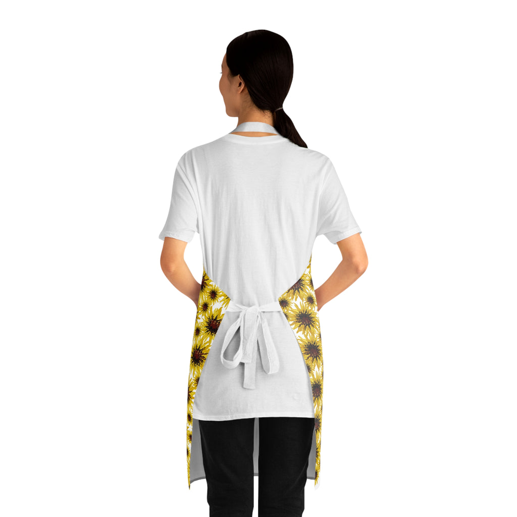 Sunflower Allover Print Apron — Bright Floral Kitchen Bib for Gardening & Cooking