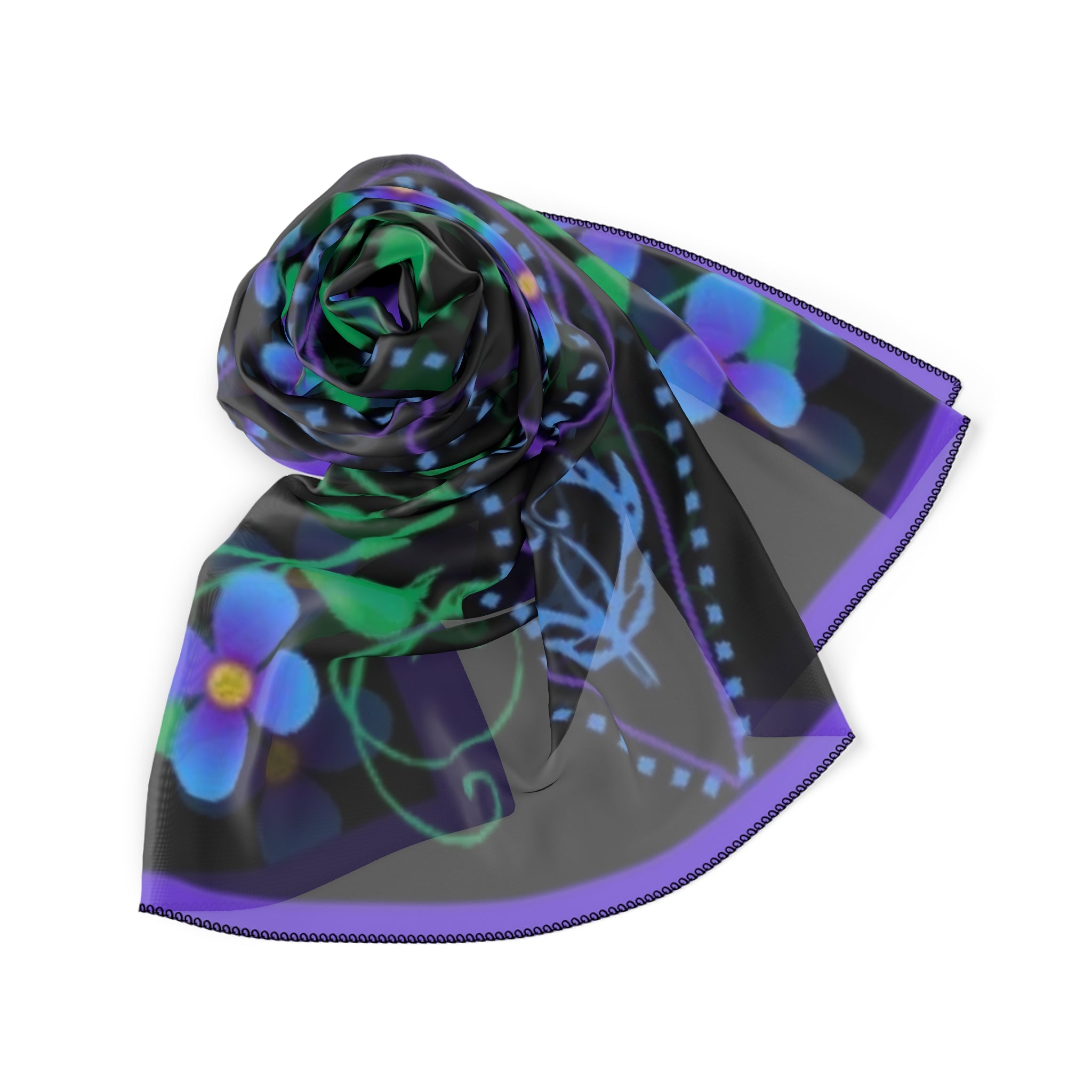 Floral Bandana Scarf — Purple Blue Forget-Me-Not Silk-Feel Square