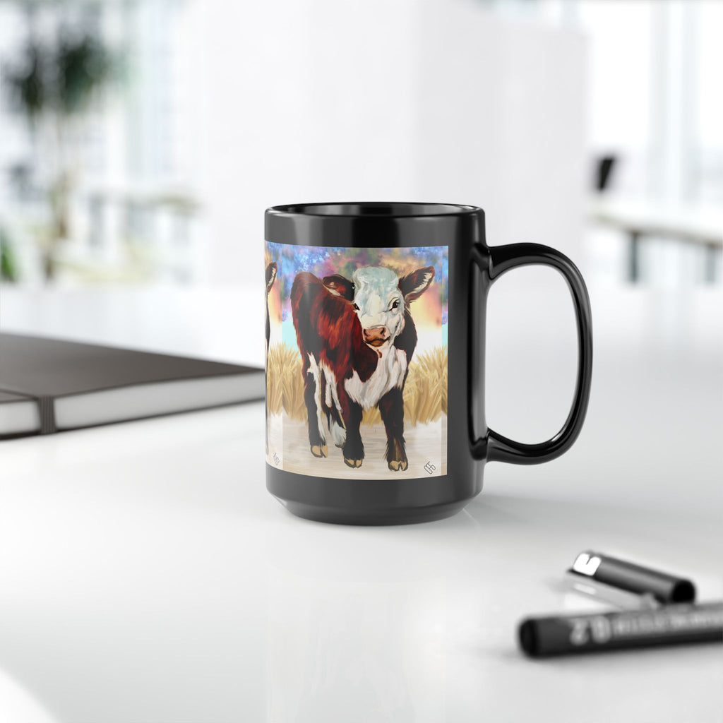 Herford Calf 15oz Black Mug — Playful Calf Coffee Cup