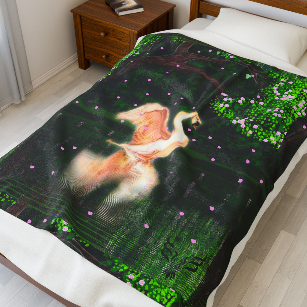 Swan Lake Velveteen Plush Blanket – Dreamy Forest Swan Throw