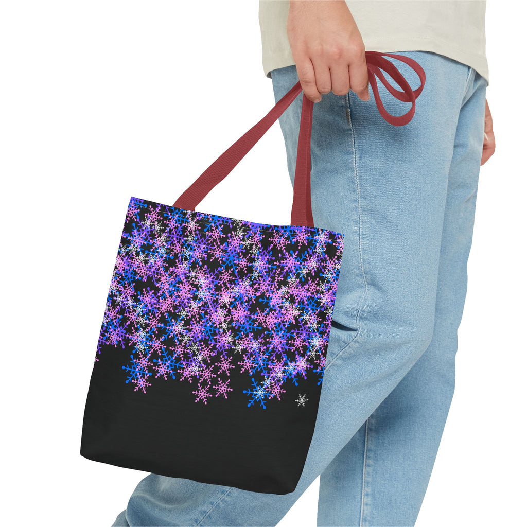 Cosmic Snowflake Tote Bag — Purple and Blue Snowflake Pattern Border Print
