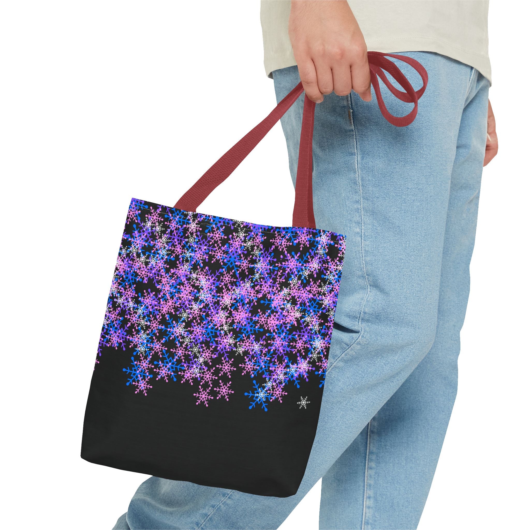 Cosmic Snowflake Tote Bag — Purple and Blue Snowflake Pattern Border Print