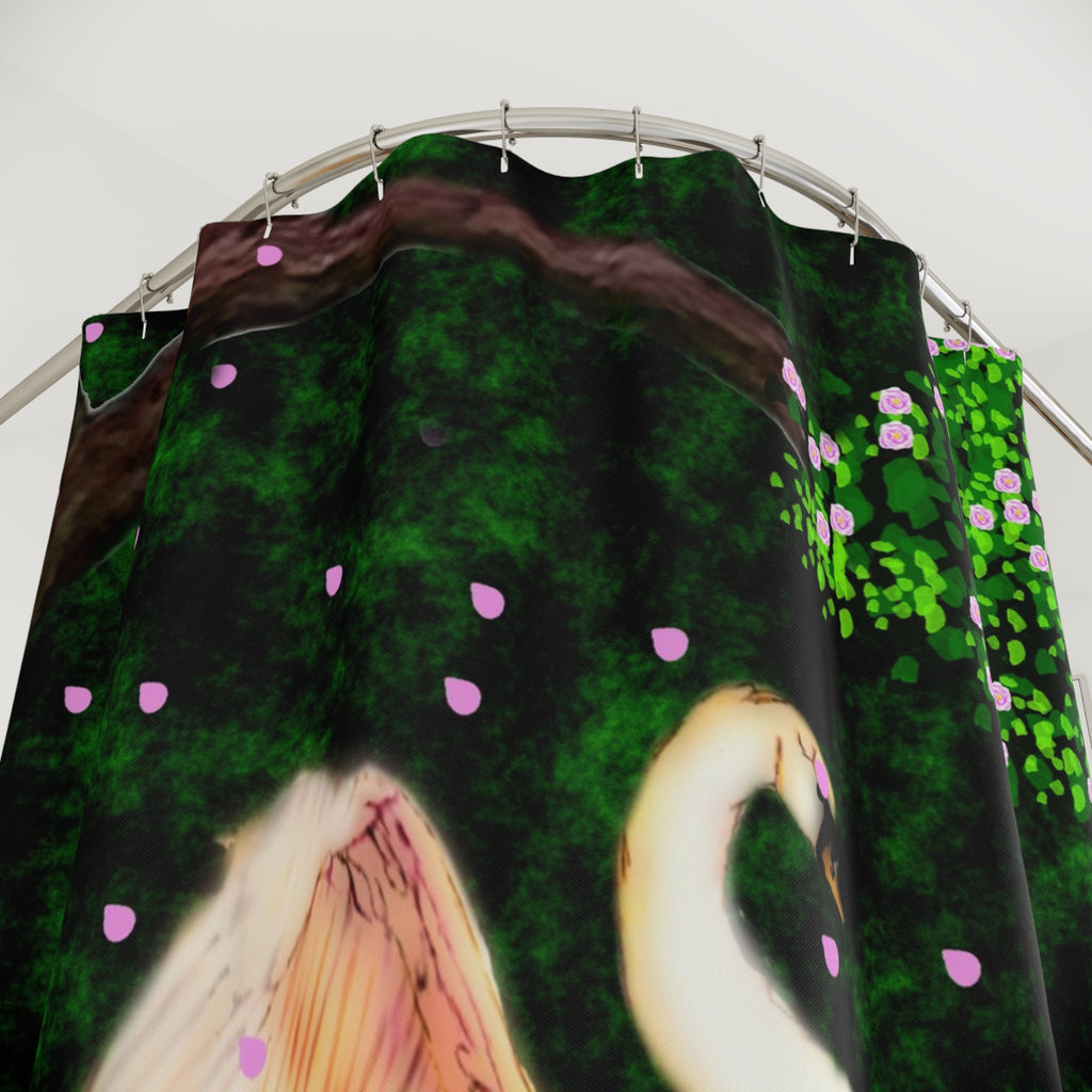 Swan Reflection Shower Curtain — Romantic Nature Bathroom Decor