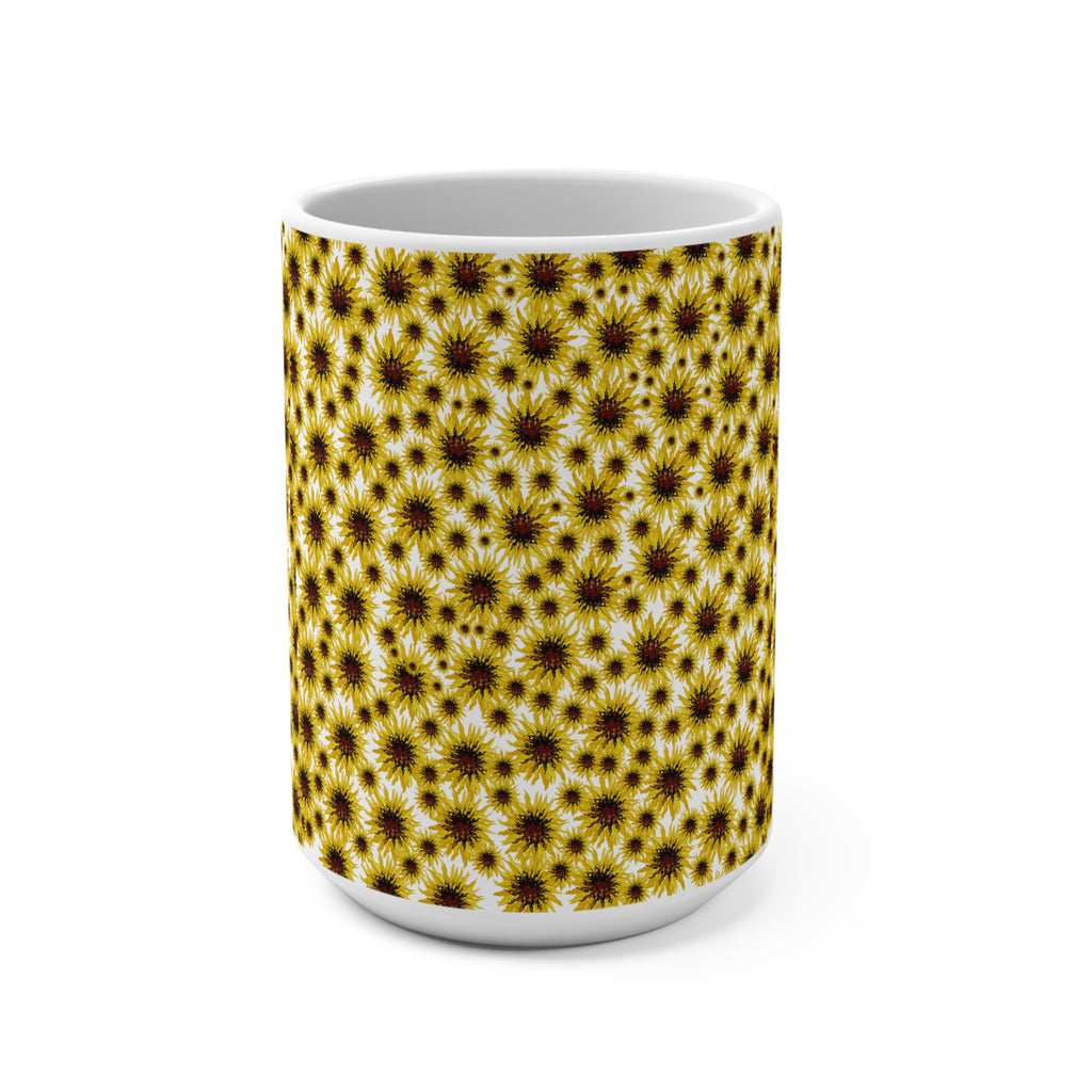 Sunflower Covered Coffee Mug — 15oz Ceramic Floral Tea Cup