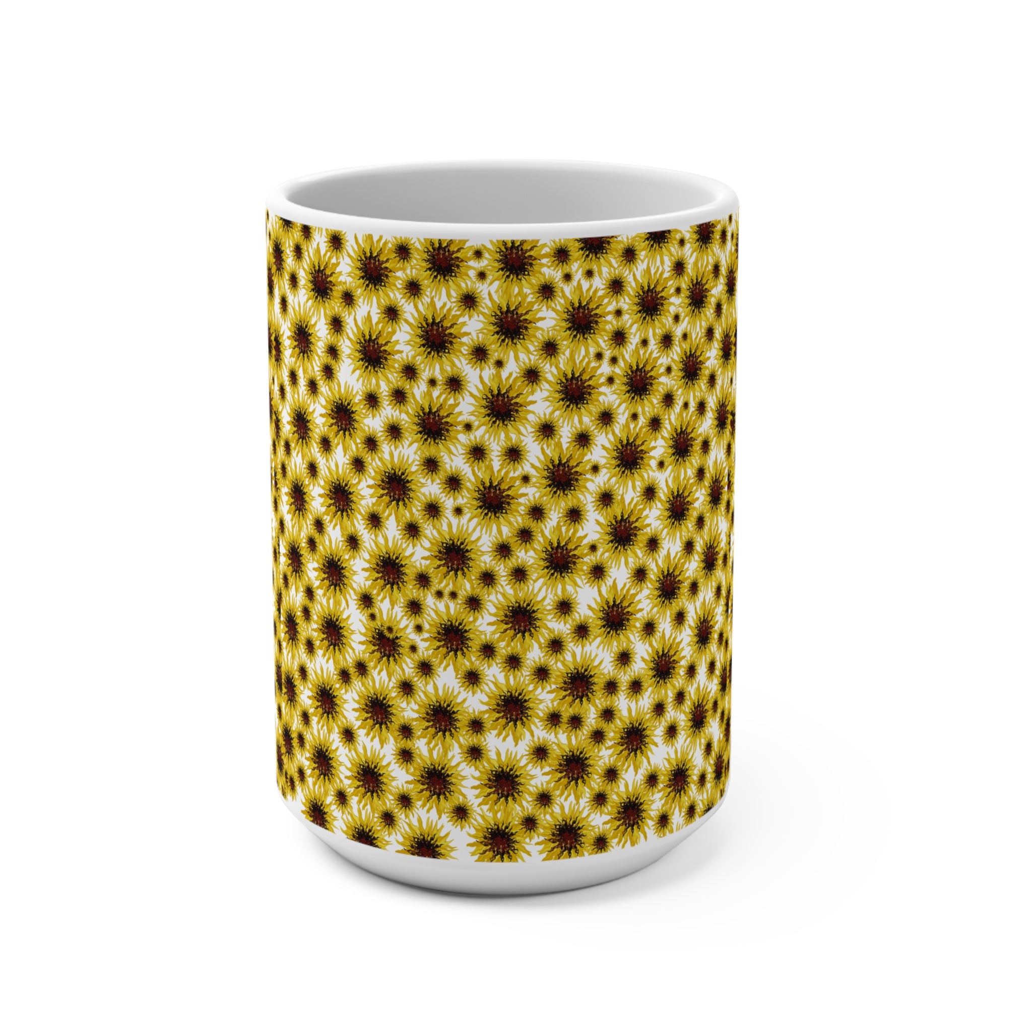 Sunflower Covered Coffee Mug — 15oz Ceramic Floral Tea Cup