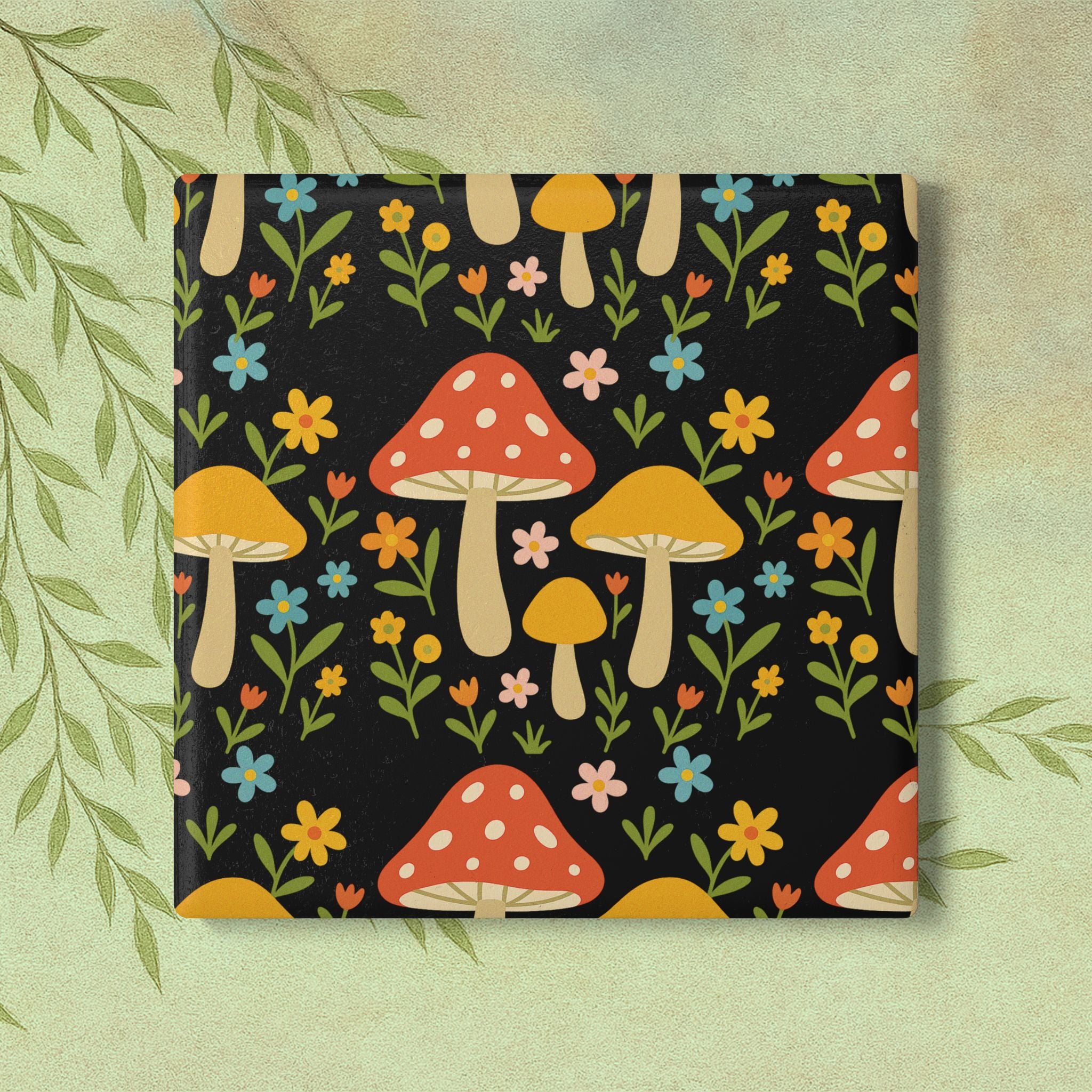 Mushroom Floral Ceramic Coaster