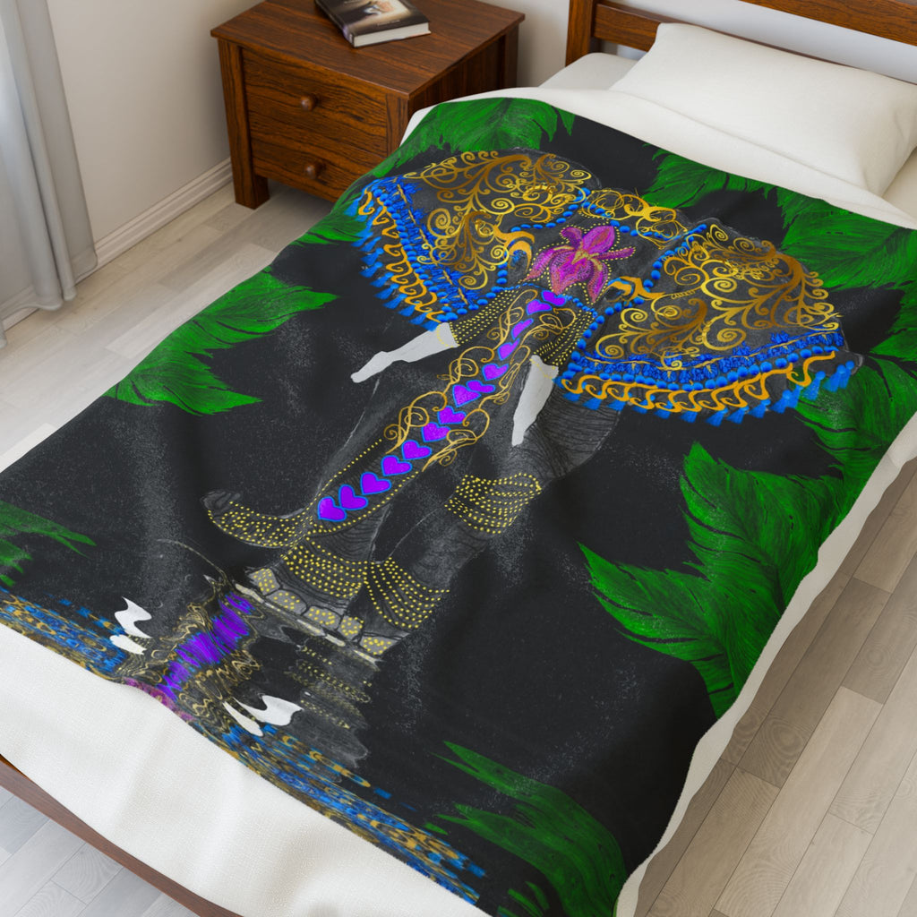 Velveteen Plush Blanket — Ornate Elephant Decorative Throw for Living Room & Gift