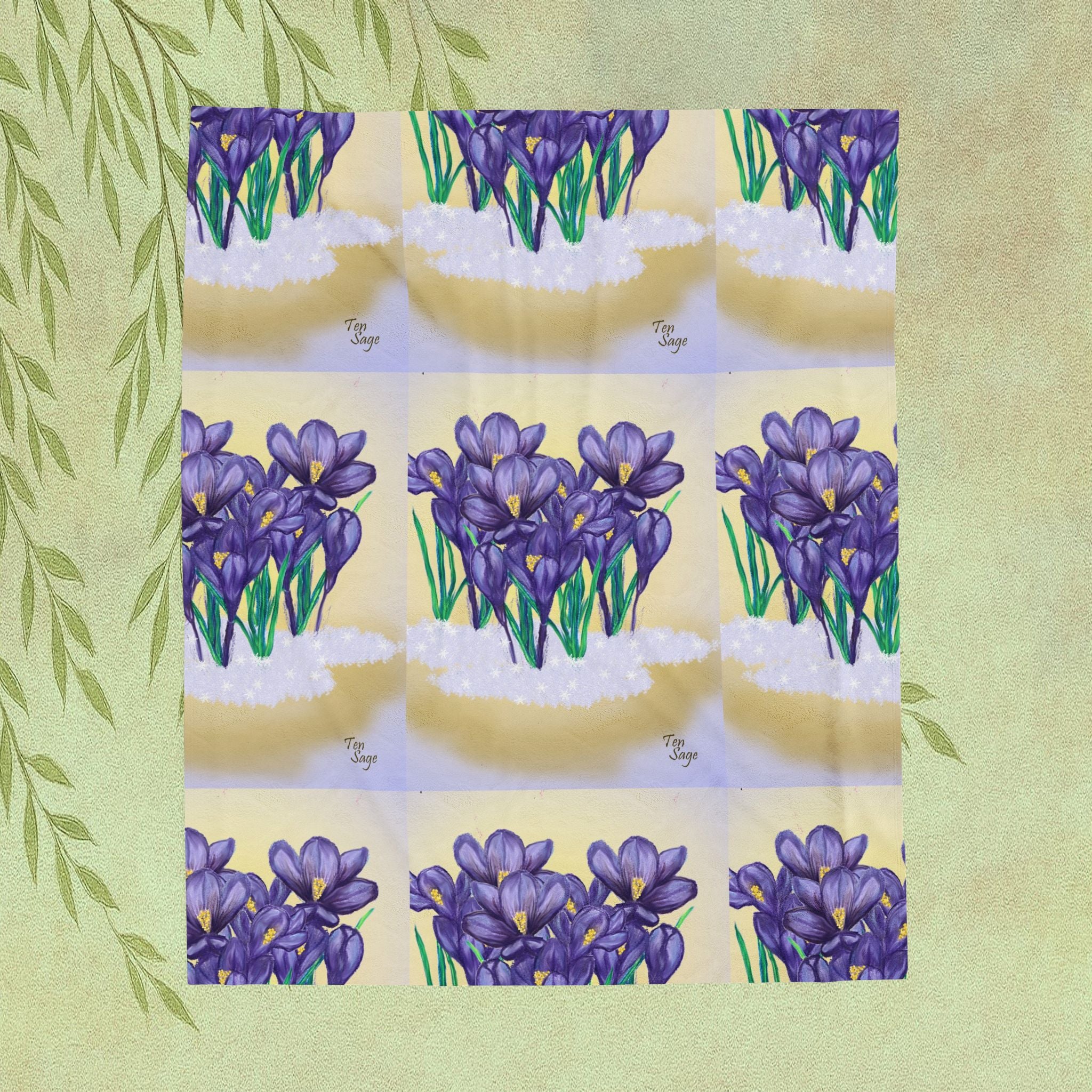 Velveteen Plush Blanket — Purple Crocus Floral Throw, Cozy Botanical Spring Gift