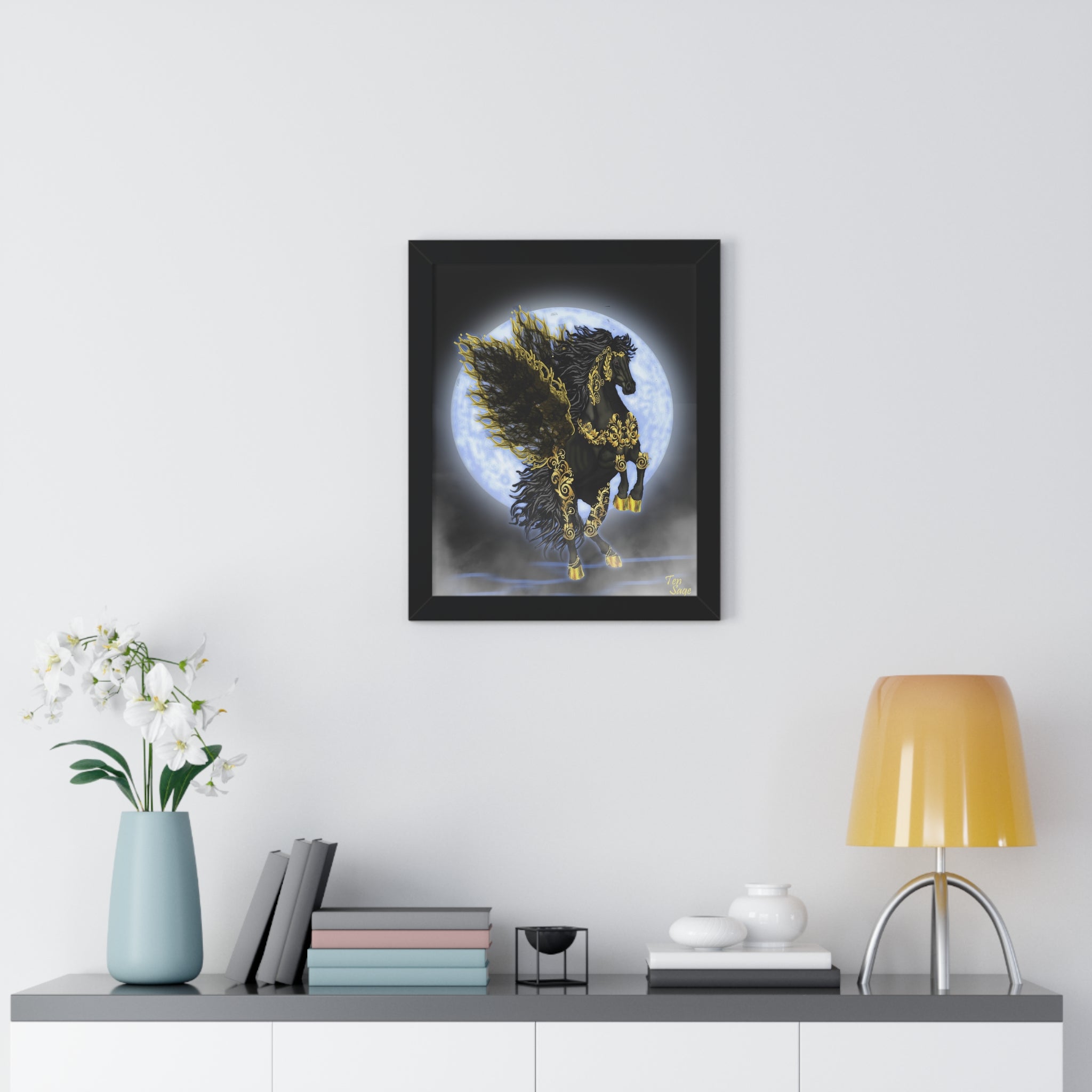 Framed Poster — Golden Pegasus Moon Art Print