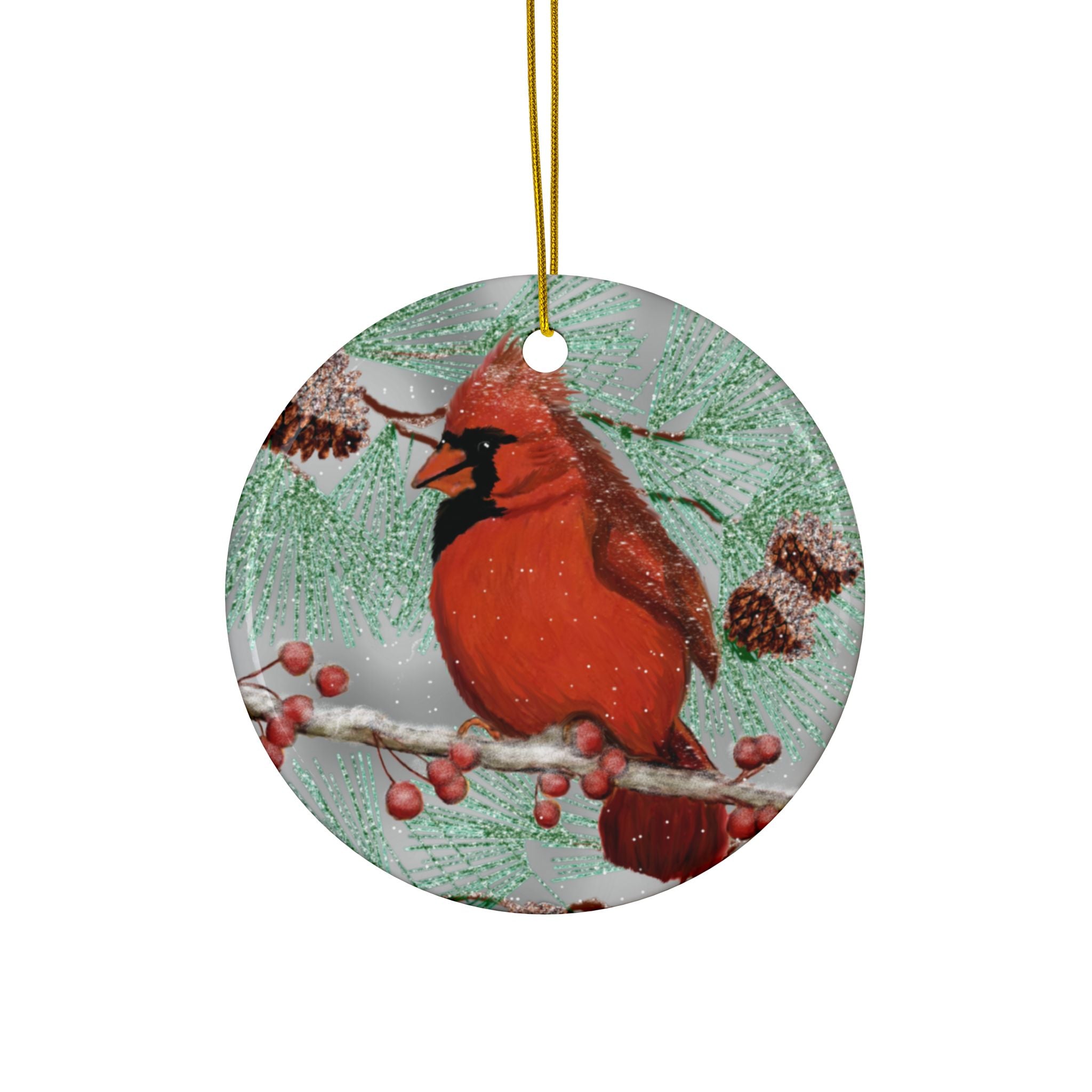 Cardinal Bird Ceramic Ornament — Red Cardinal Holiday Tree Decoration