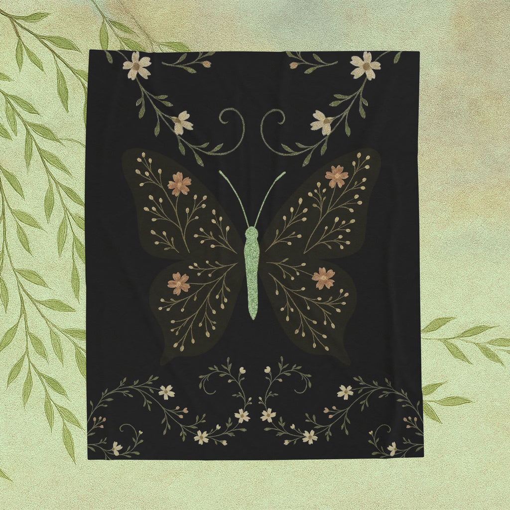 Botanical Butterfly Velveteen Plush Blanket