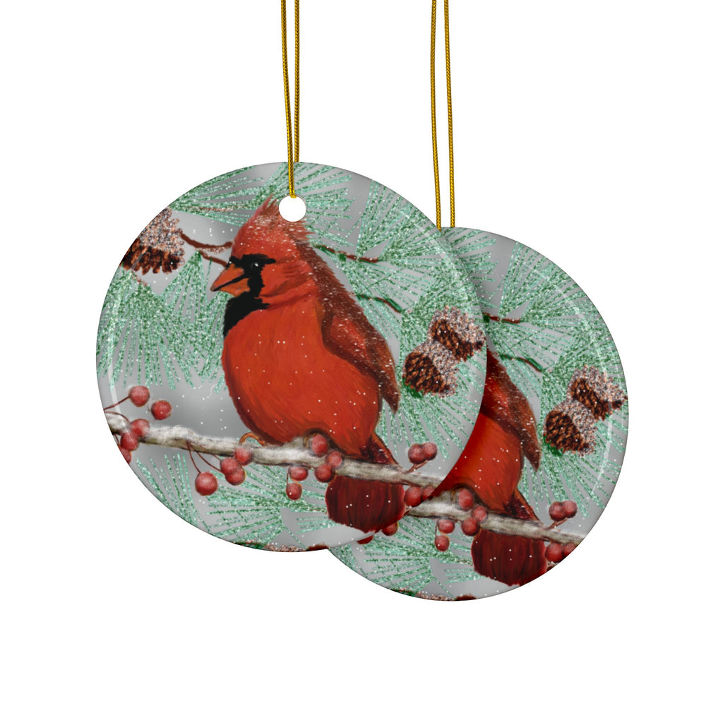 Cardinal Bird Ceramic Ornament — Red Cardinal Holiday Tree Decoration