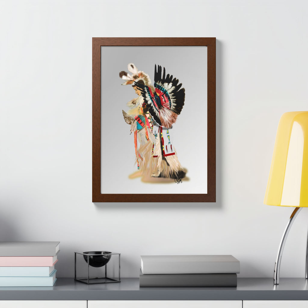Native Dancer Framed Poster — Colorful Powwow Headdress Art