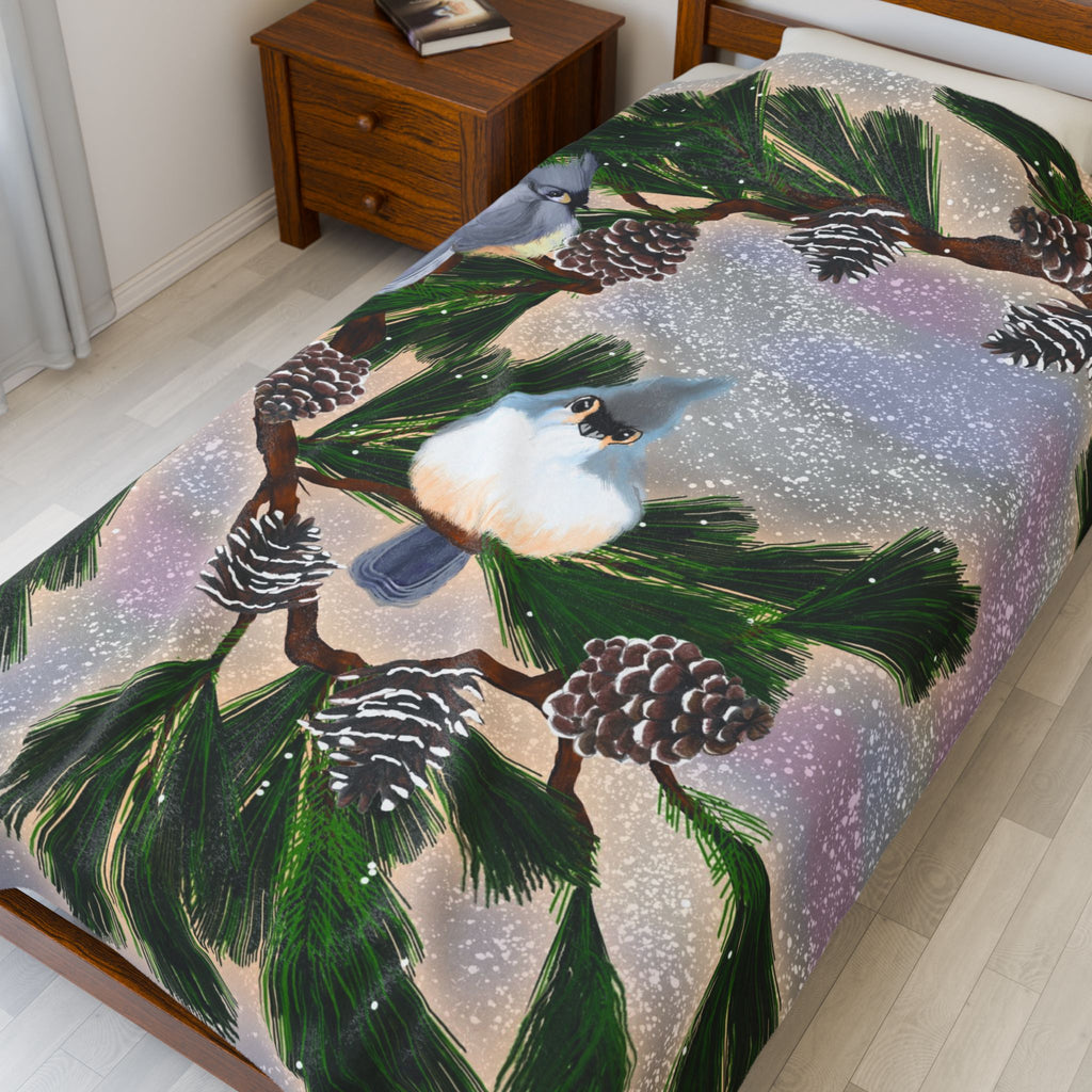 Velveteen Plush Blanket — Winter Afternoon Conversation