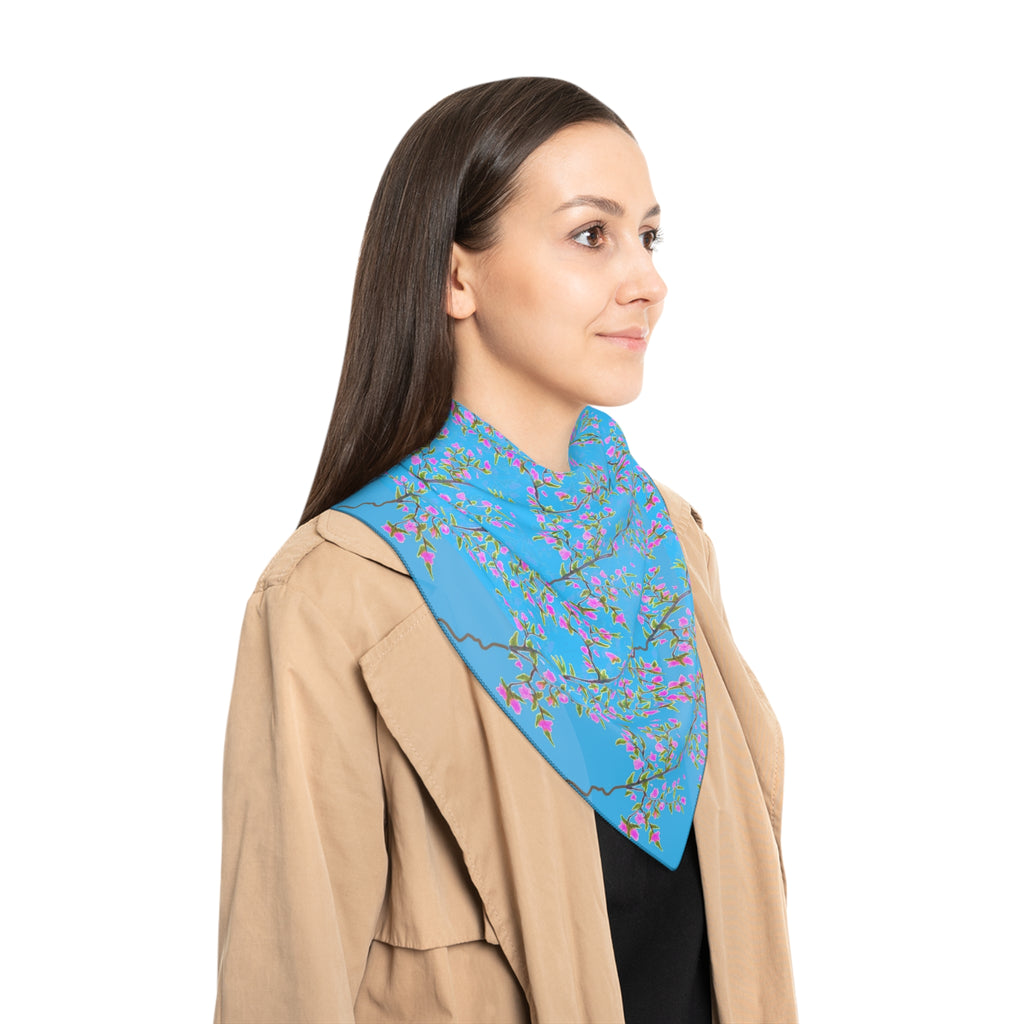 Blossom Breeze Scarf — Blue Cherry Blossom Floral Poly Scarf
