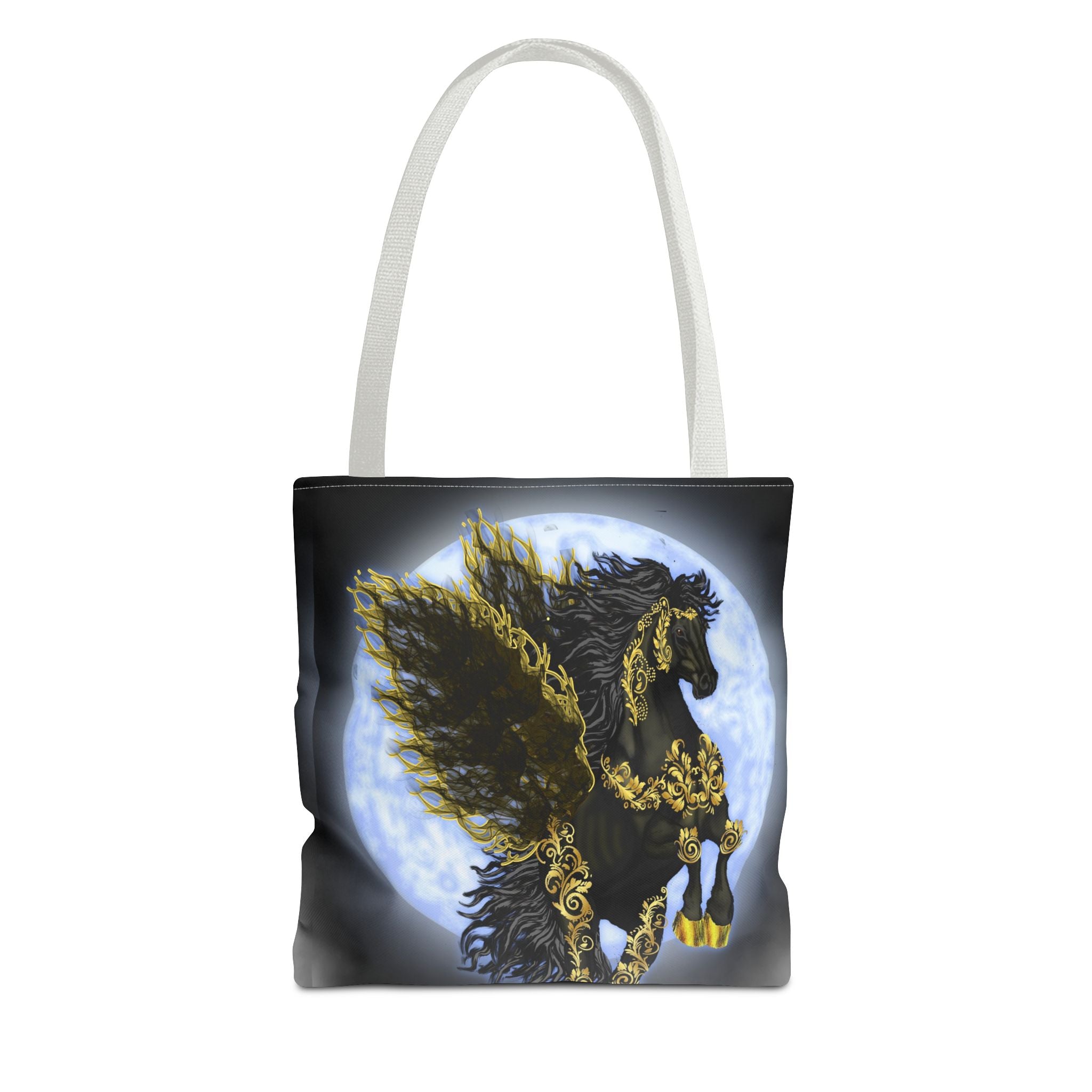 Moonlit Golden Pegasus Tote Bag — Black Winged Horse Art Tote