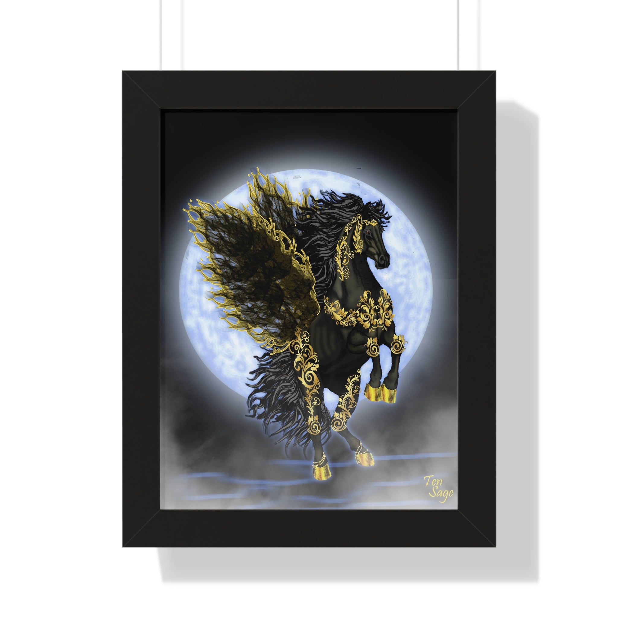 Framed Poster — Golden Pegasus Moon Art Print