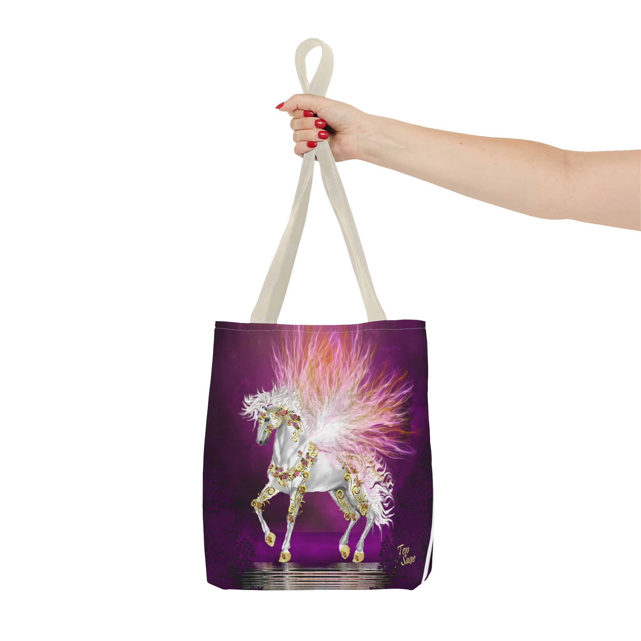 Unicorn Fantasy Tote Bag — Magical White Horse with Pink Feathers
