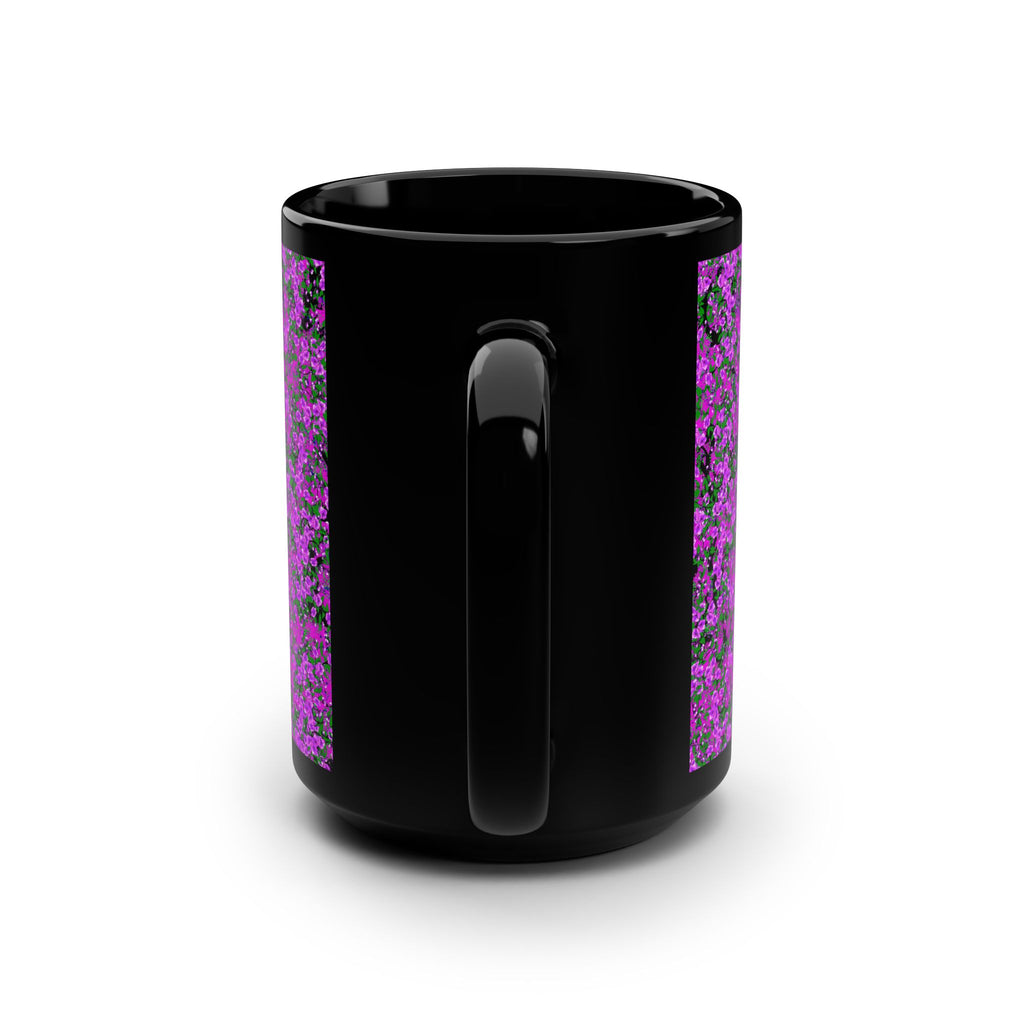 15oz Black Mug — Vibrant Purple Floral Pattern Coffee Cup