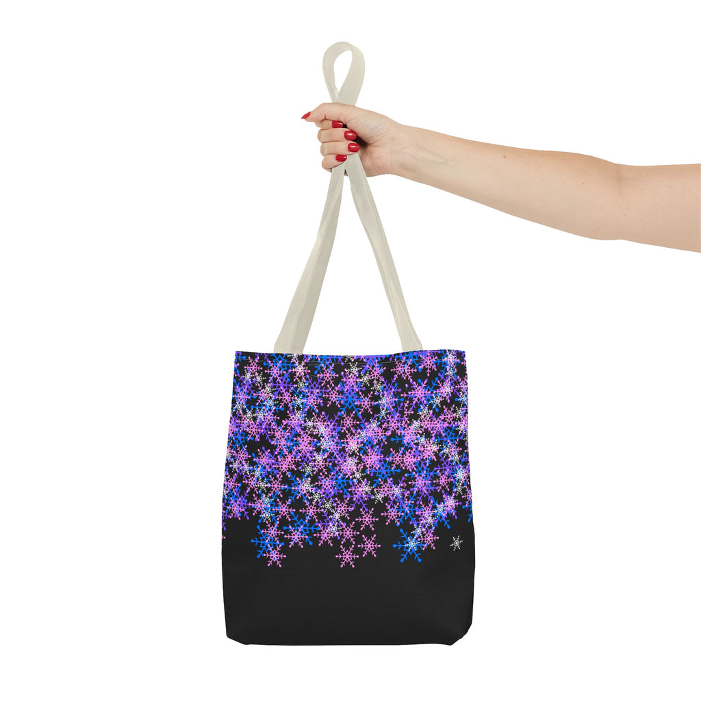 Cosmic Snowflake Tote Bag — Purple and Blue Snowflake Pattern Border Print