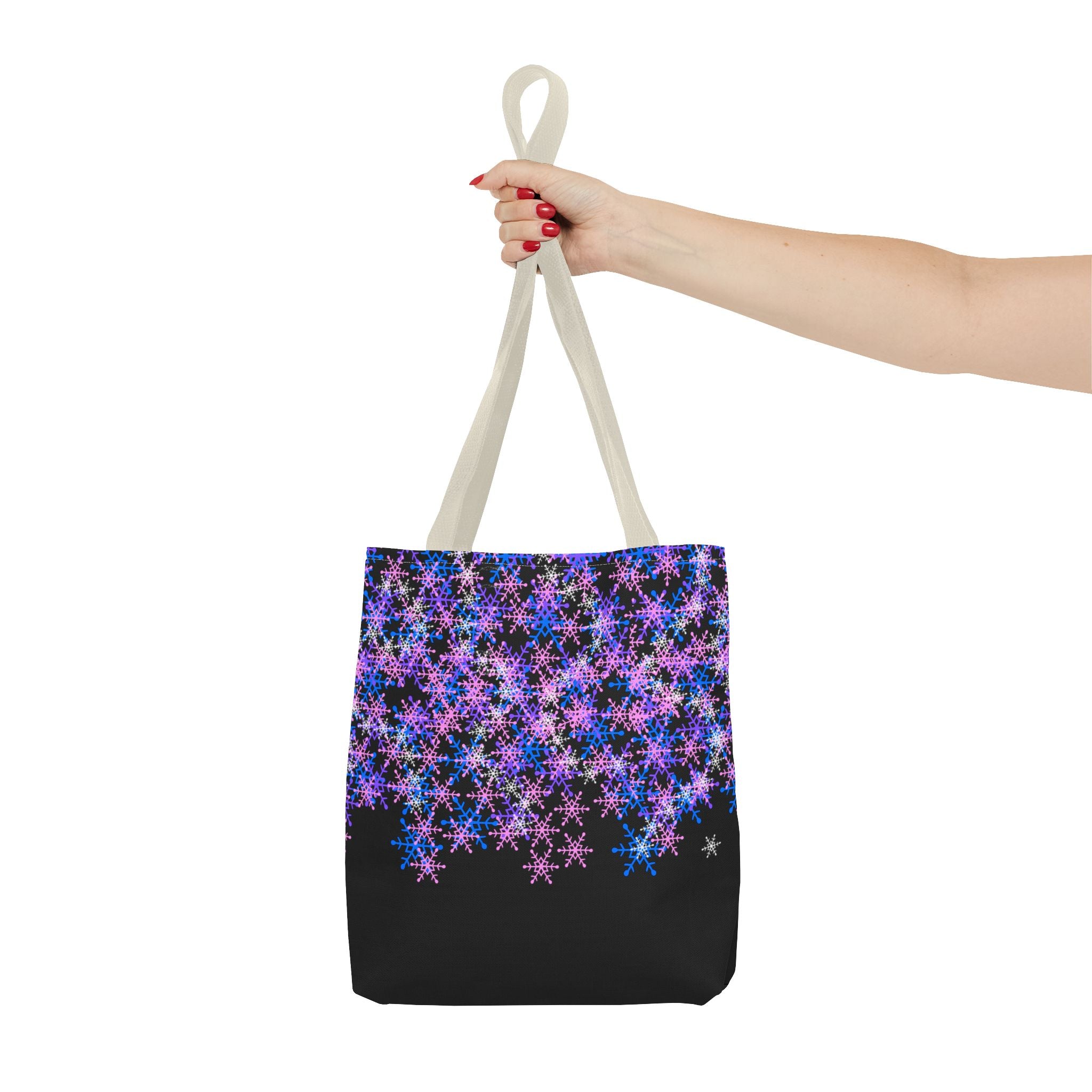 Cosmic Snowflake Tote Bag — Purple and Blue Snowflake Pattern Border Print