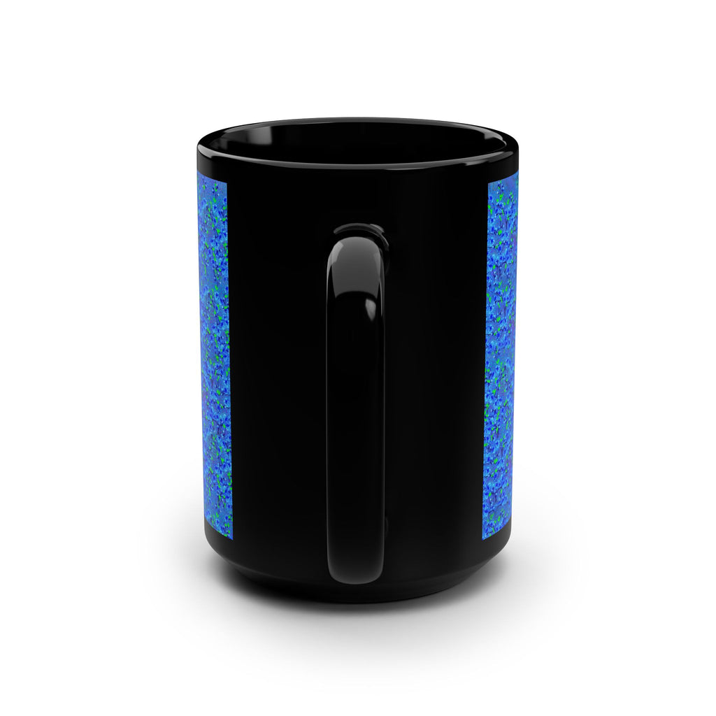 Blue Floral Over Black 15oz Mug — Textured Art Coffee Cup