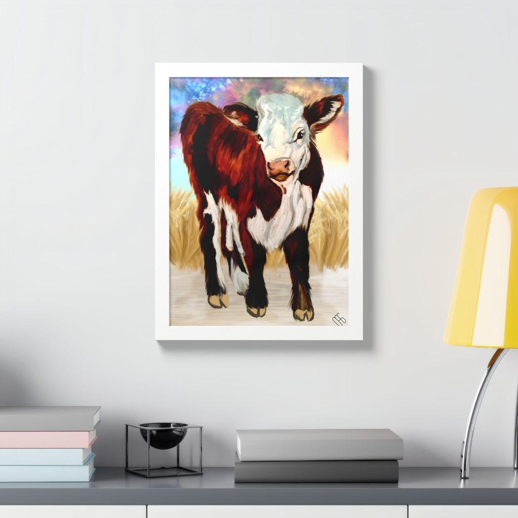 Framed Calf Art Print — Colorful Farmhouse Poster