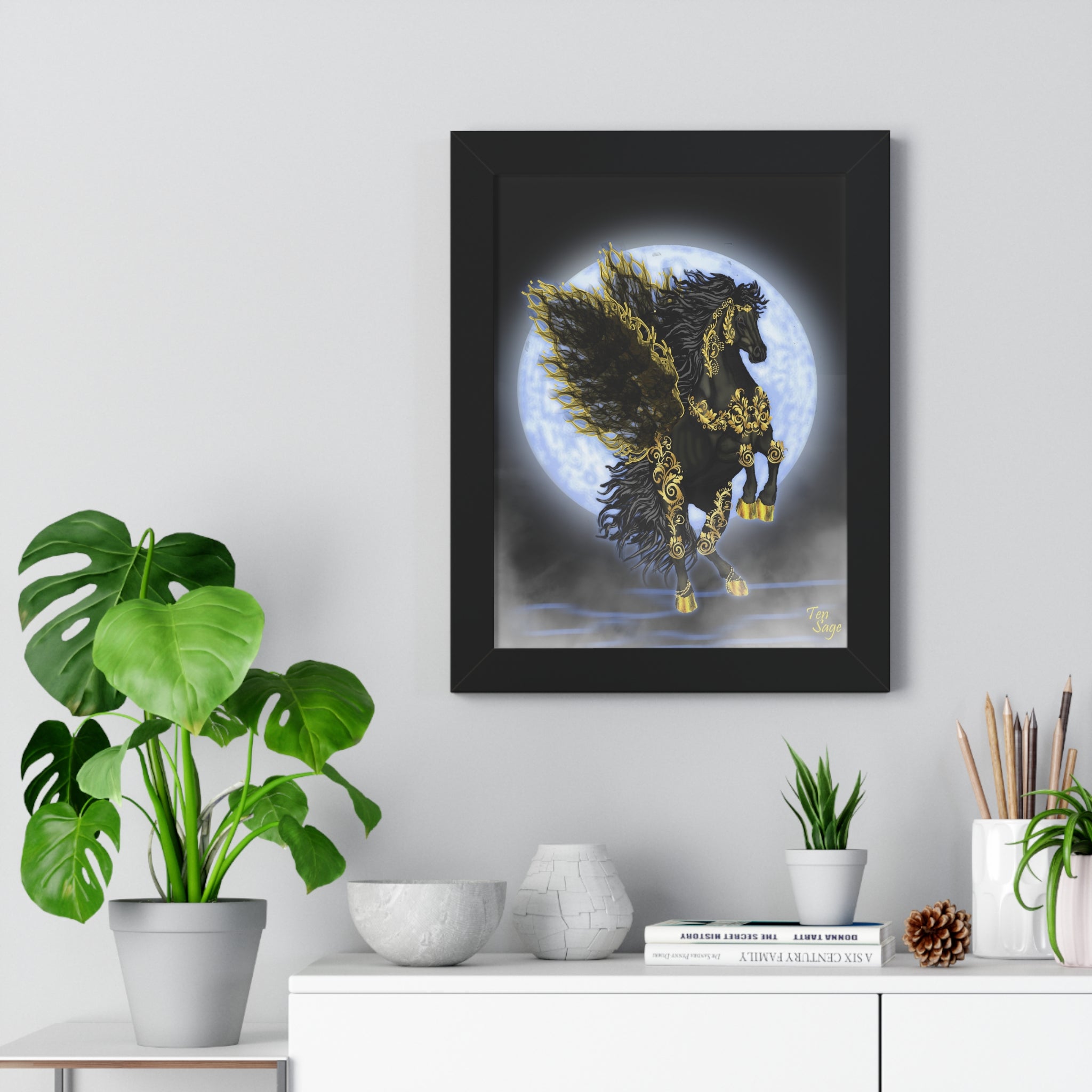 Framed Poster — Golden Pegasus Moon Art Print