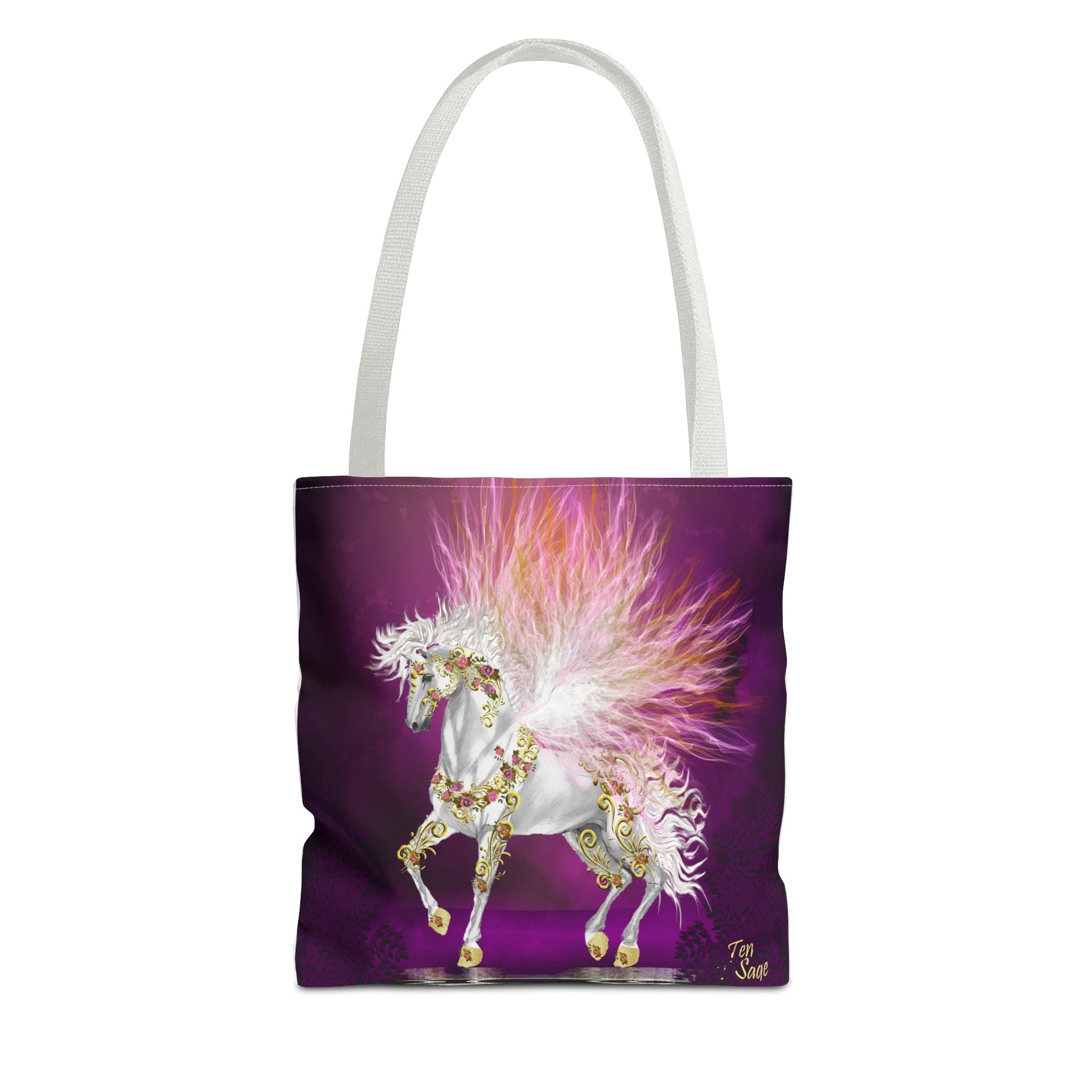 Unicorn Fantasy Tote Bag — Magical White Horse with Pink Feathers