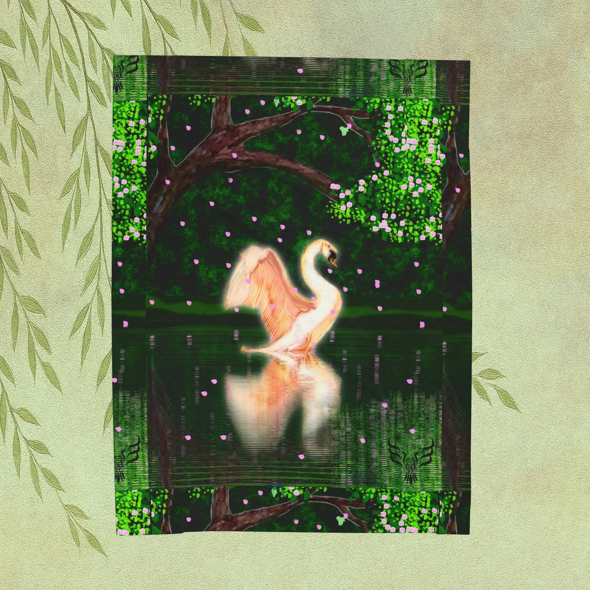 Swan Lake Velveteen Plush Blanket – Dreamy Forest Swan Throw