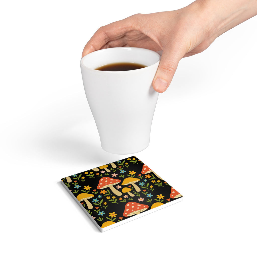 Mushroom Floral Ceramic Coaster