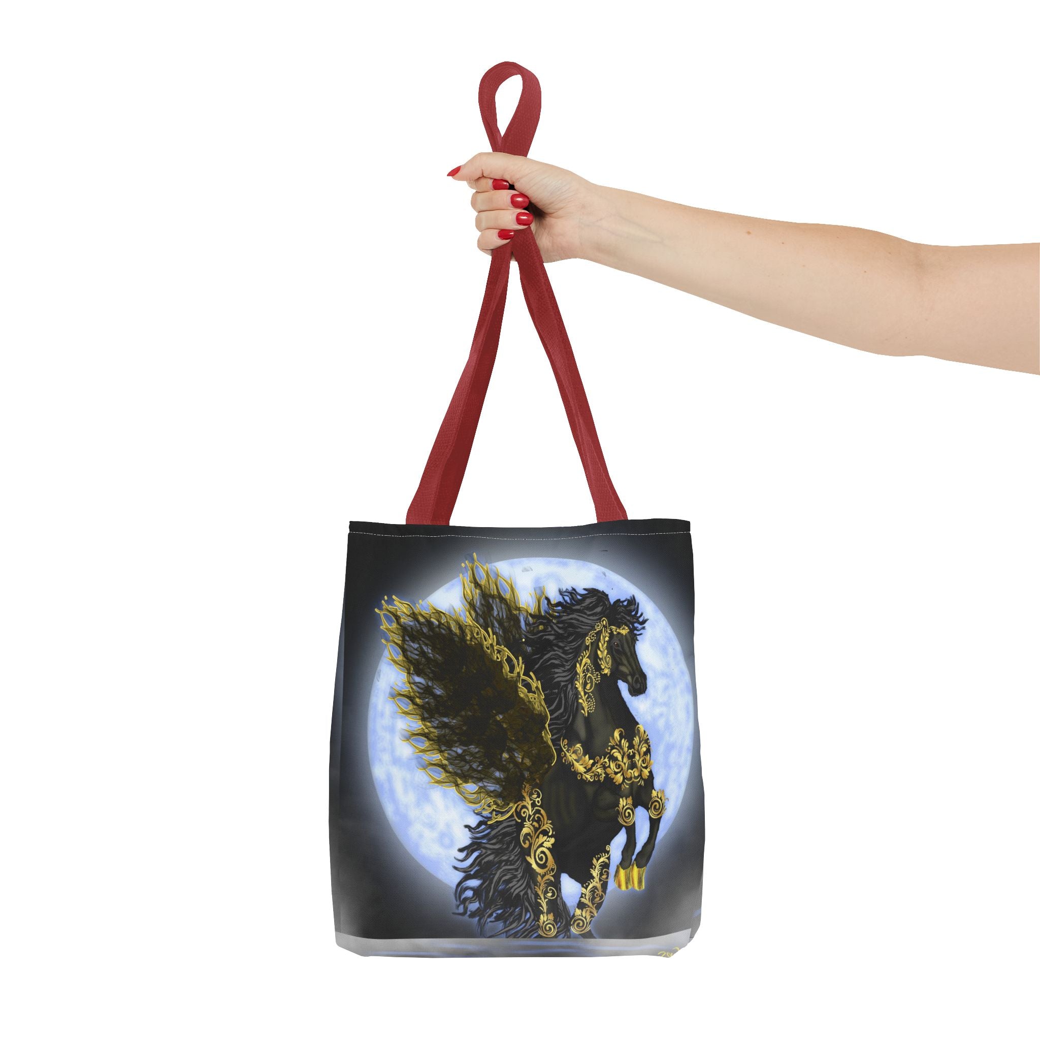Moonlit Golden Pegasus Tote Bag — Black Winged Horse Art Tote
