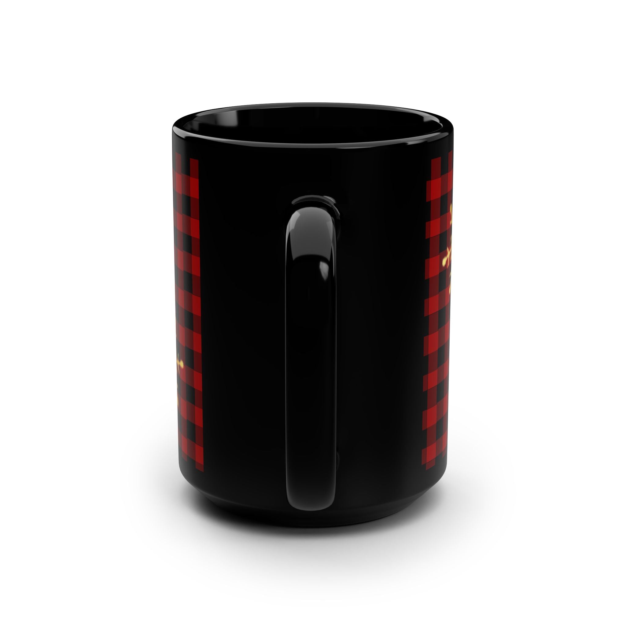 Merry Christmas Y'all 15oz Black Mug — Red Buffalo Plaid Holiday Coffee Cup