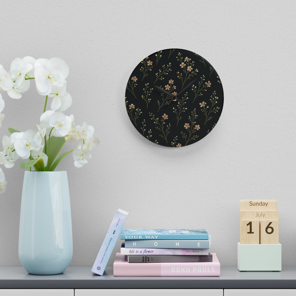 Floral Sprig Acrylic Wall Clock — Minimal Botanical Home Decor