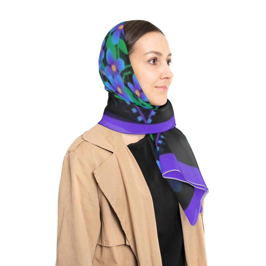 Floral Bandana Scarf — Purple Blue Forget-Me-Not Silk-Feel Square