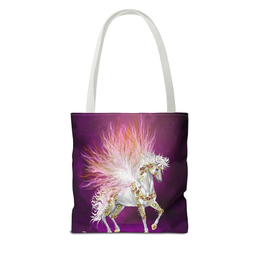Unicorn Fantasy Tote Bag — Magical White Horse with Pink Feathers