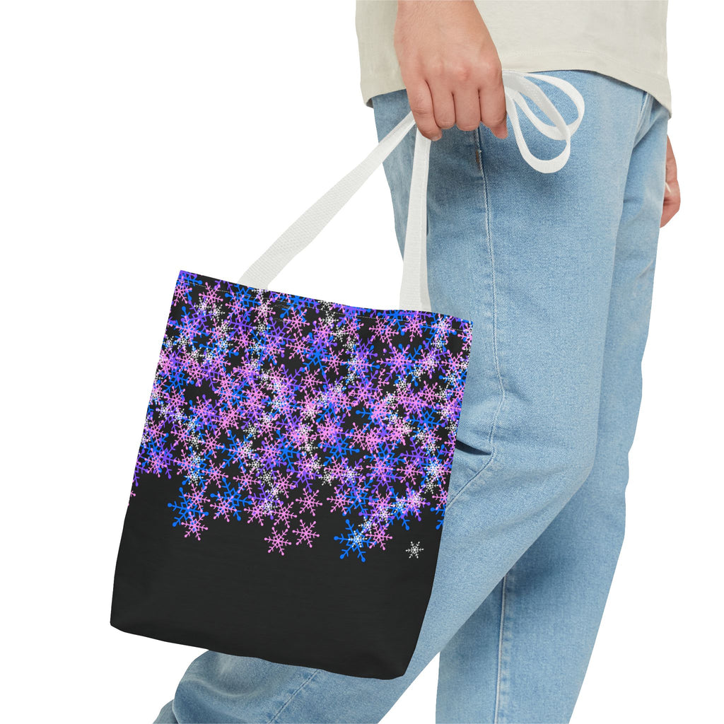 Cosmic Snowflake Tote Bag — Purple and Blue Snowflake Pattern Border Print