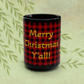 Merry Christmas Y'all 15oz Black Mug — Red Buffalo Plaid Holiday Coffee Cup